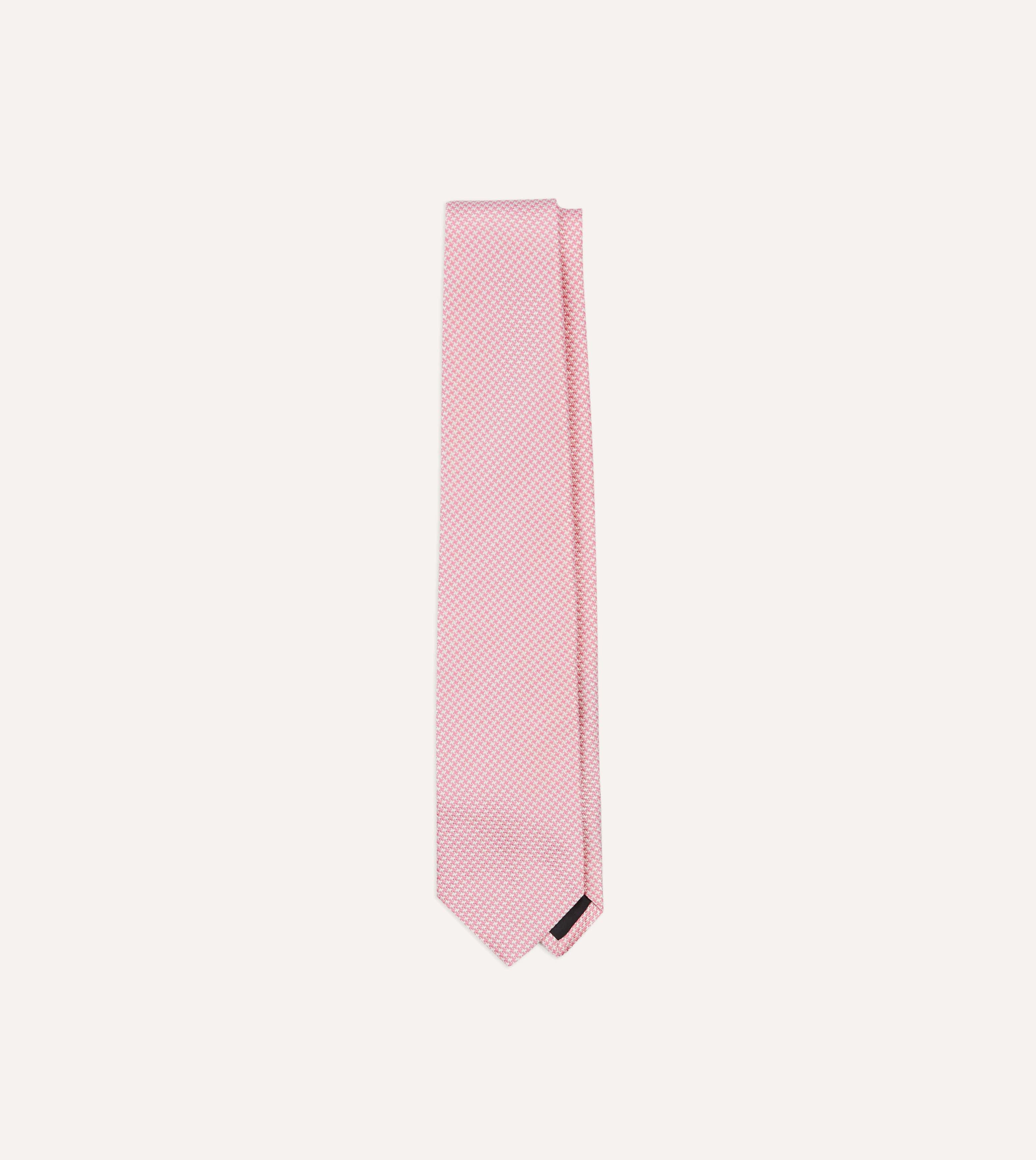 Pink Houndstooth Mogador Silk Tipped Tie