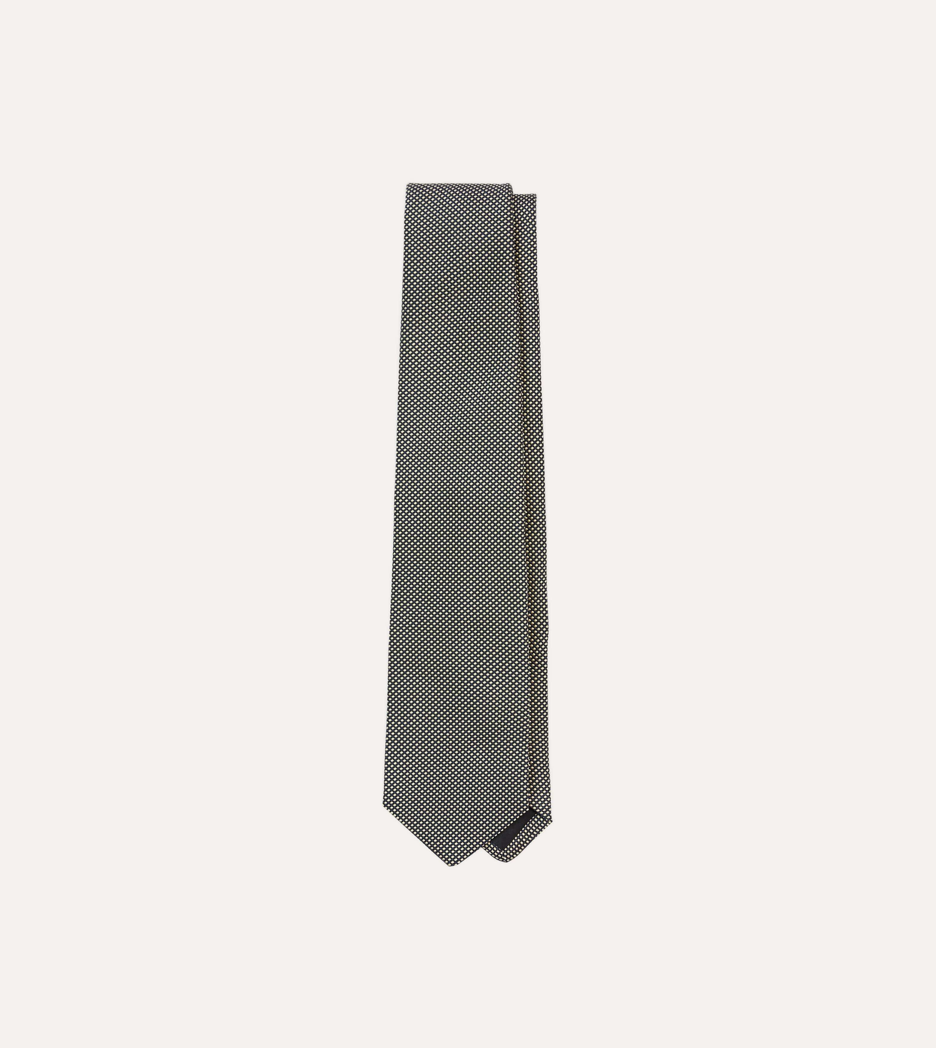 Navy and Ecru Oxford Weave Silk Tipped Tie
