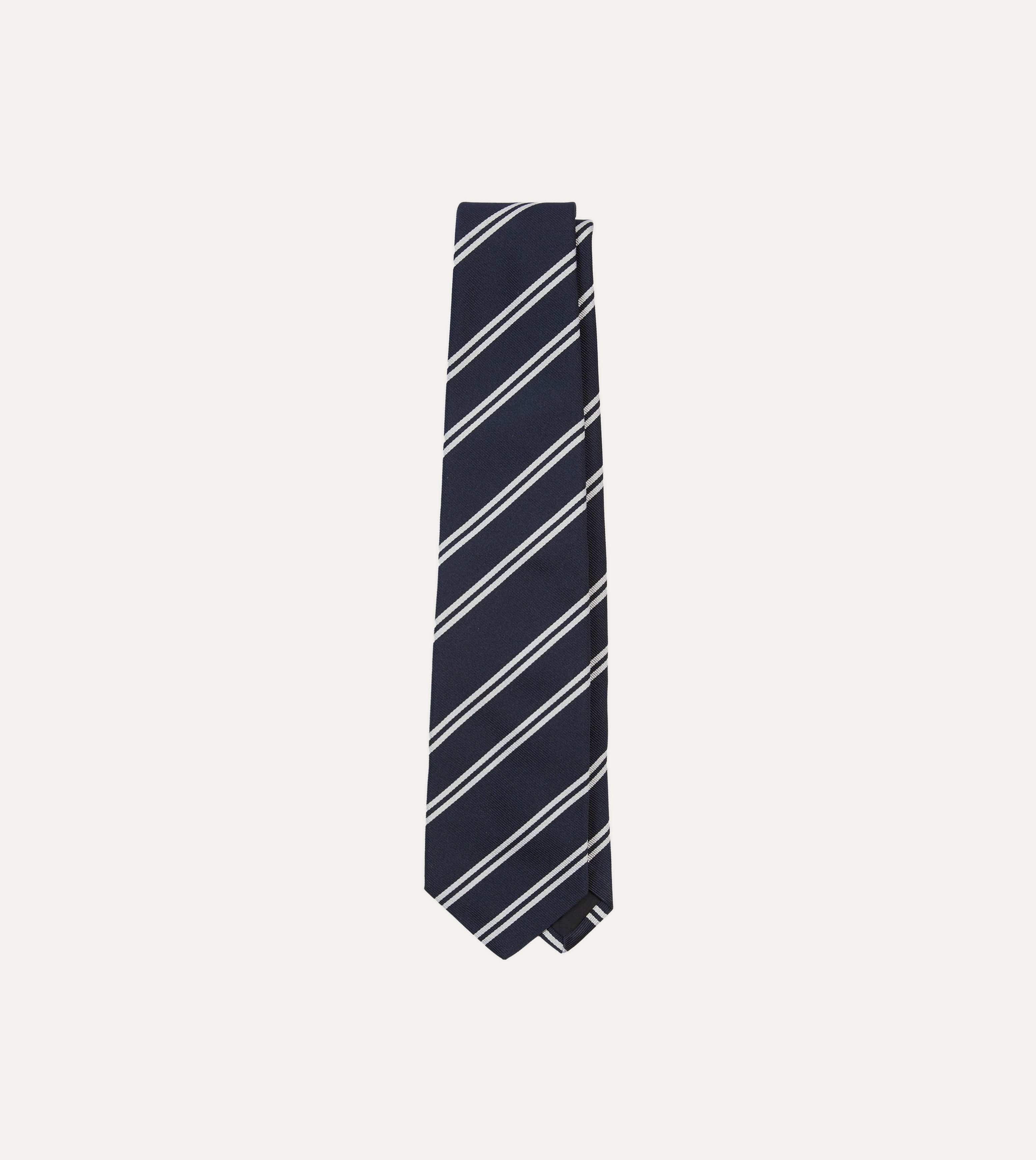Navy and Ecru Double Stripe Repp Silk Tipped Tie