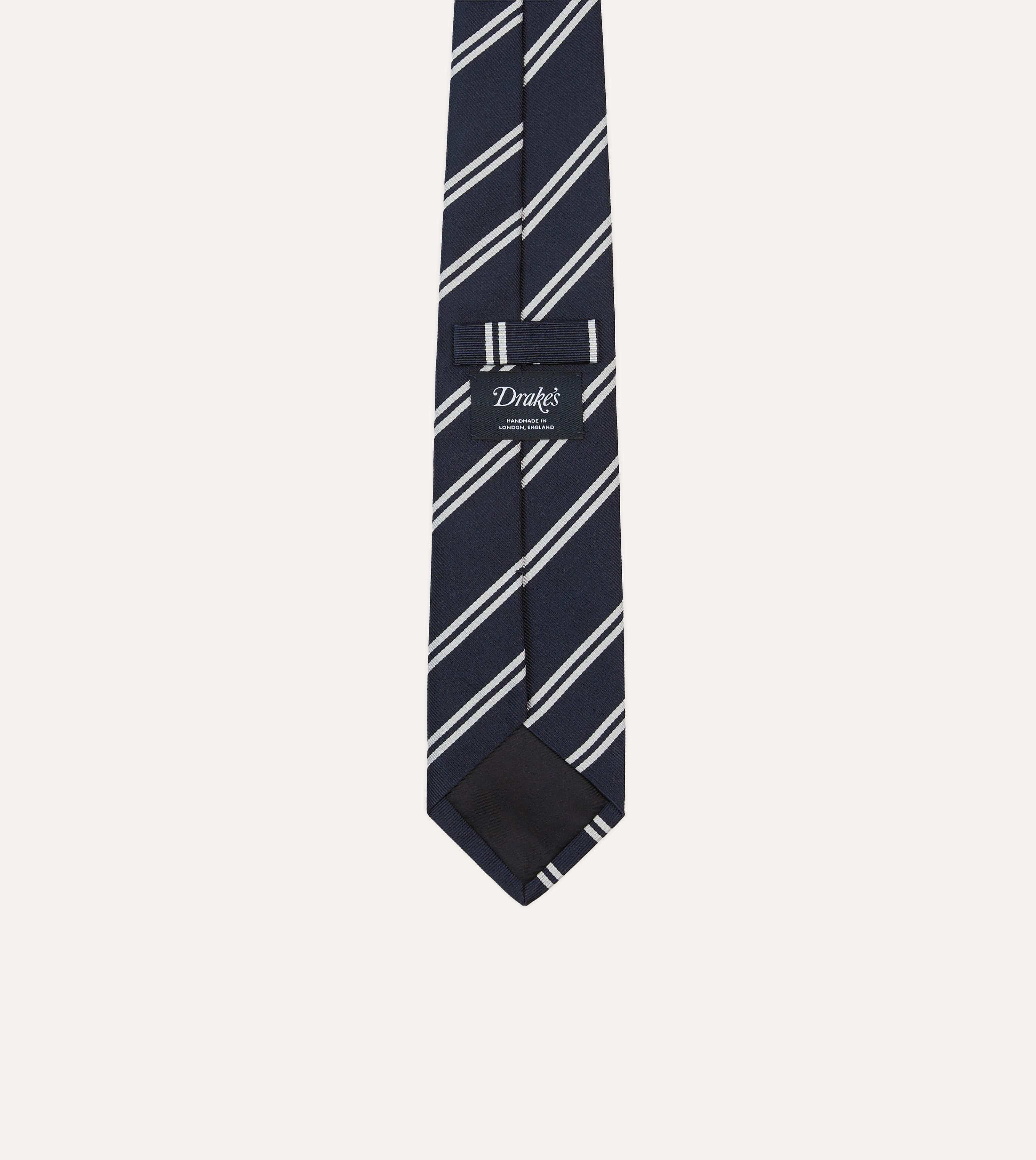 Navy and Ecru Double Stripe Repp Silk Tipped Tie