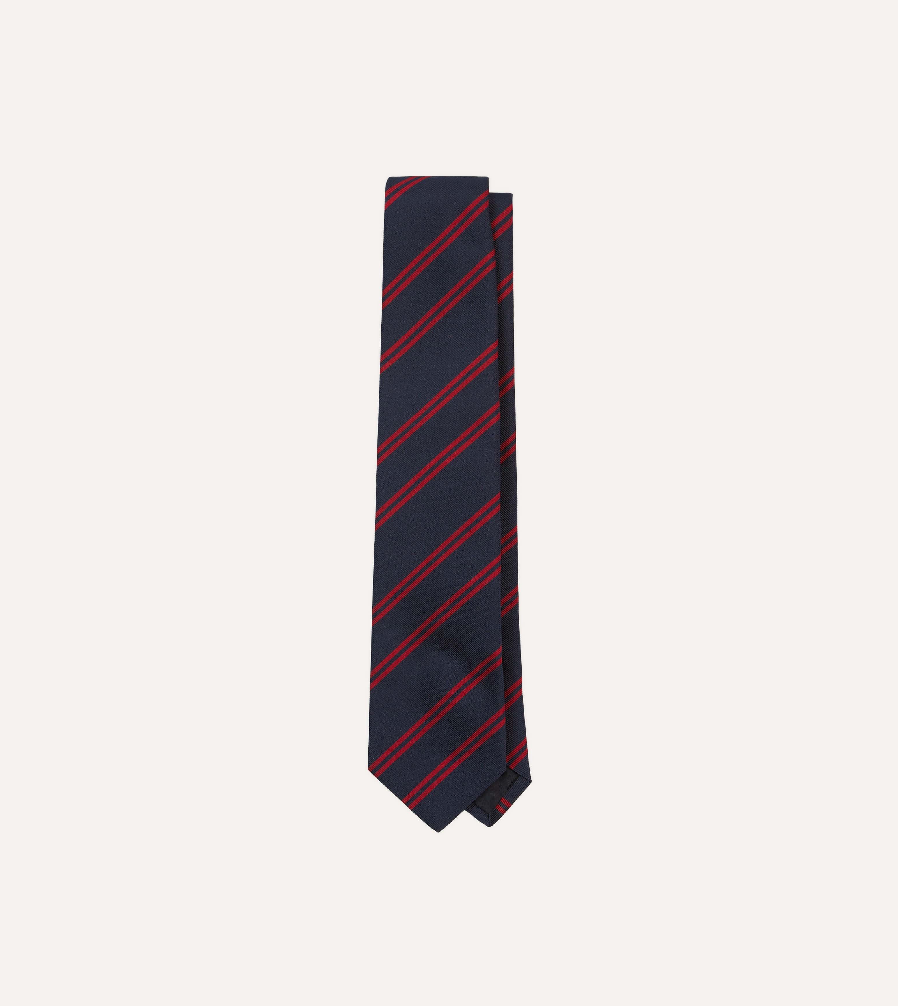 Navy and Red Double Stripe Repp Silk Tipped Tie