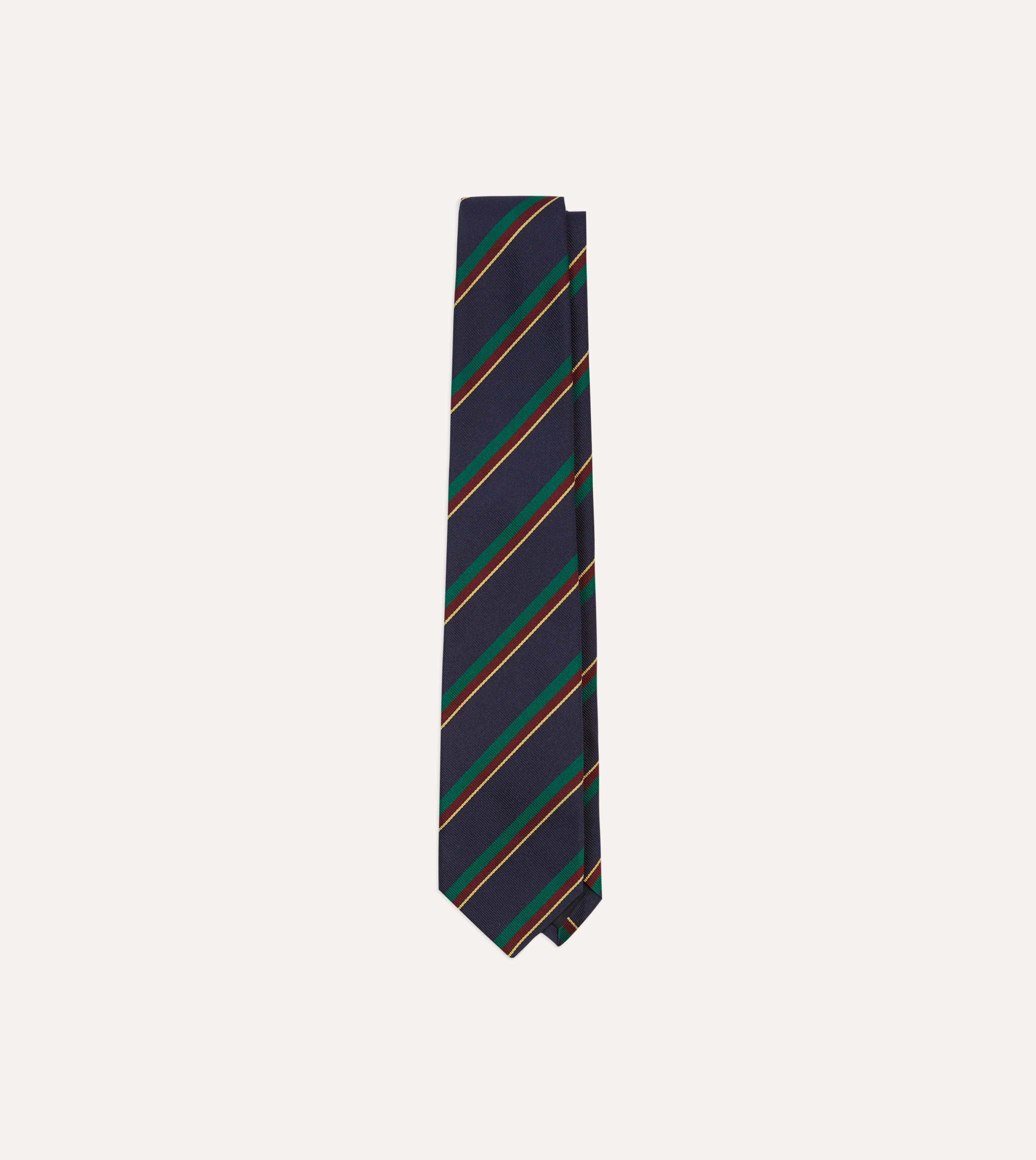 Navy, Green, Red and Yellow Multi Stripe Repp Silk Tipped Tie