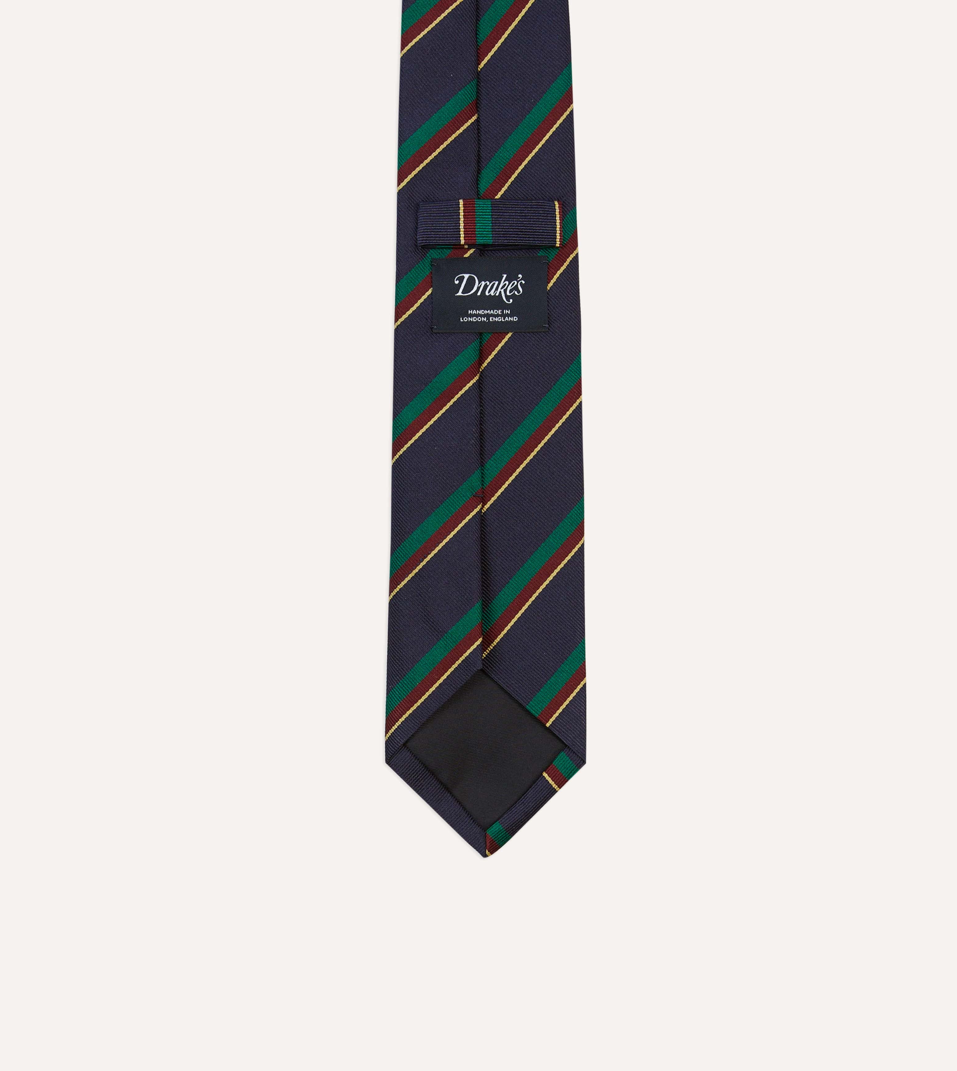Navy, Green, Red and Yellow Multi Stripe Repp Silk Tipped Tie