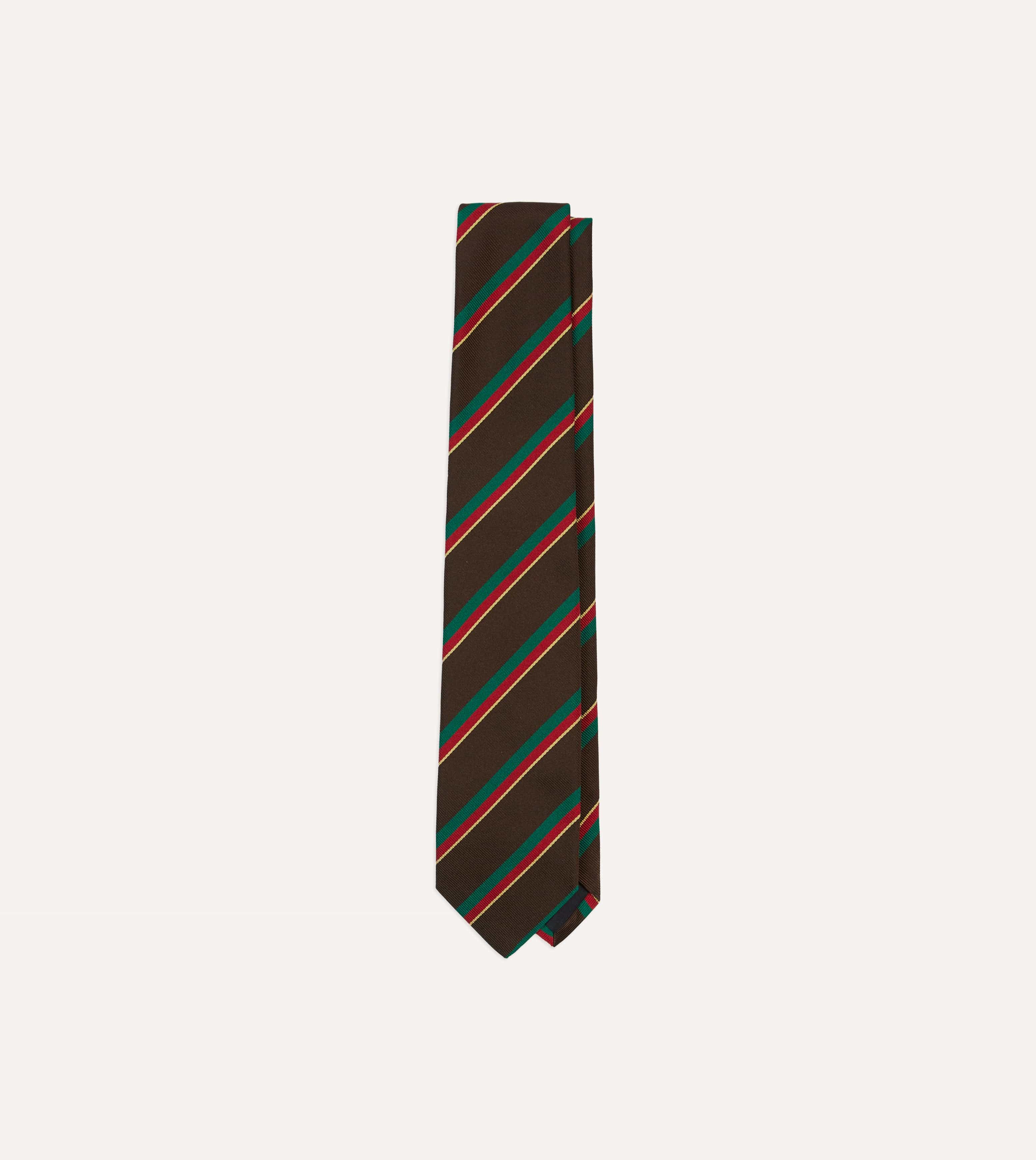 Brown, Green, Red and Yellow Multi Stripe Repp Silk Tipped Tie