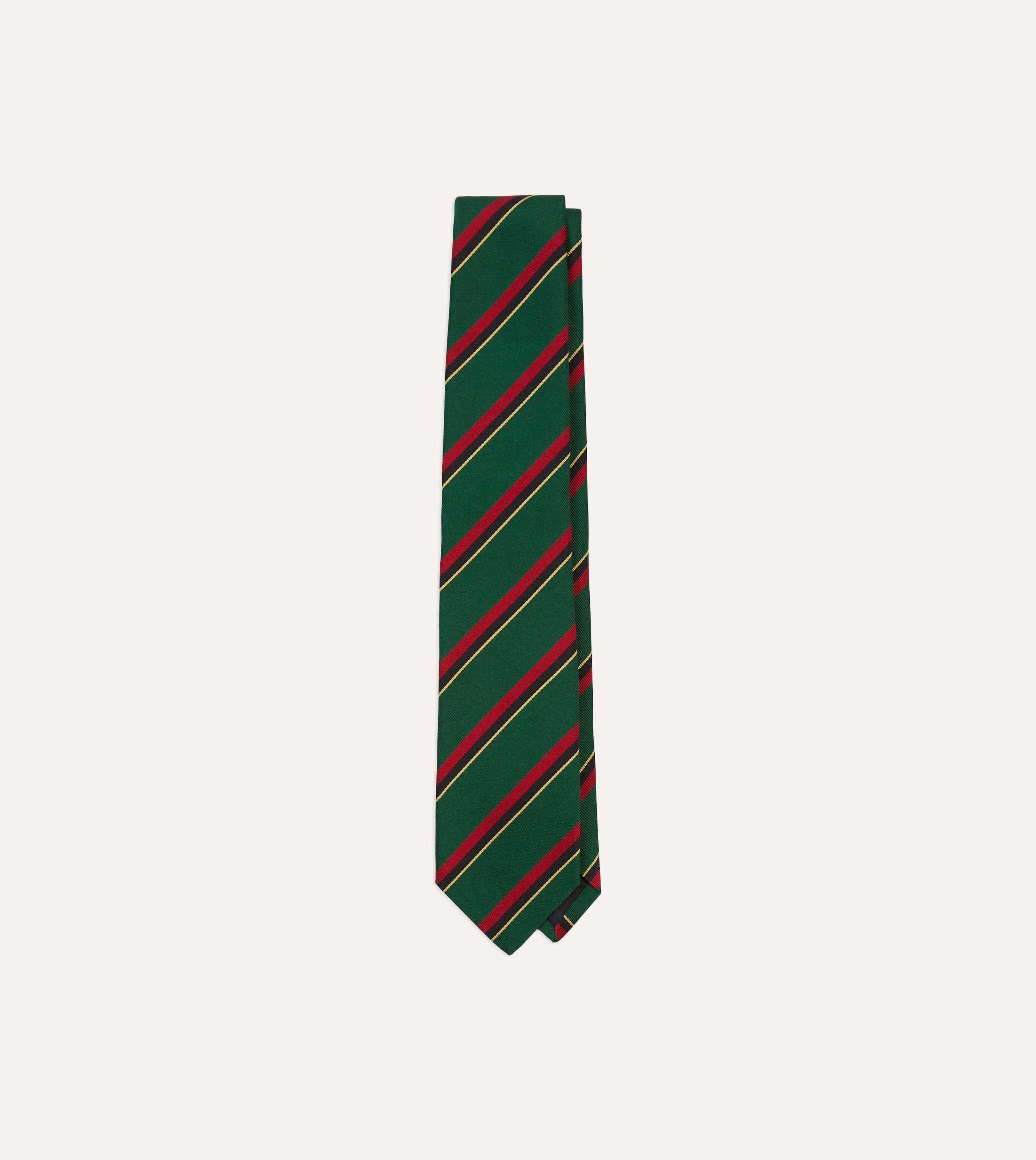 Green, Red, Black and Yellow Multi Stripe Repp Silk Tipped Tie