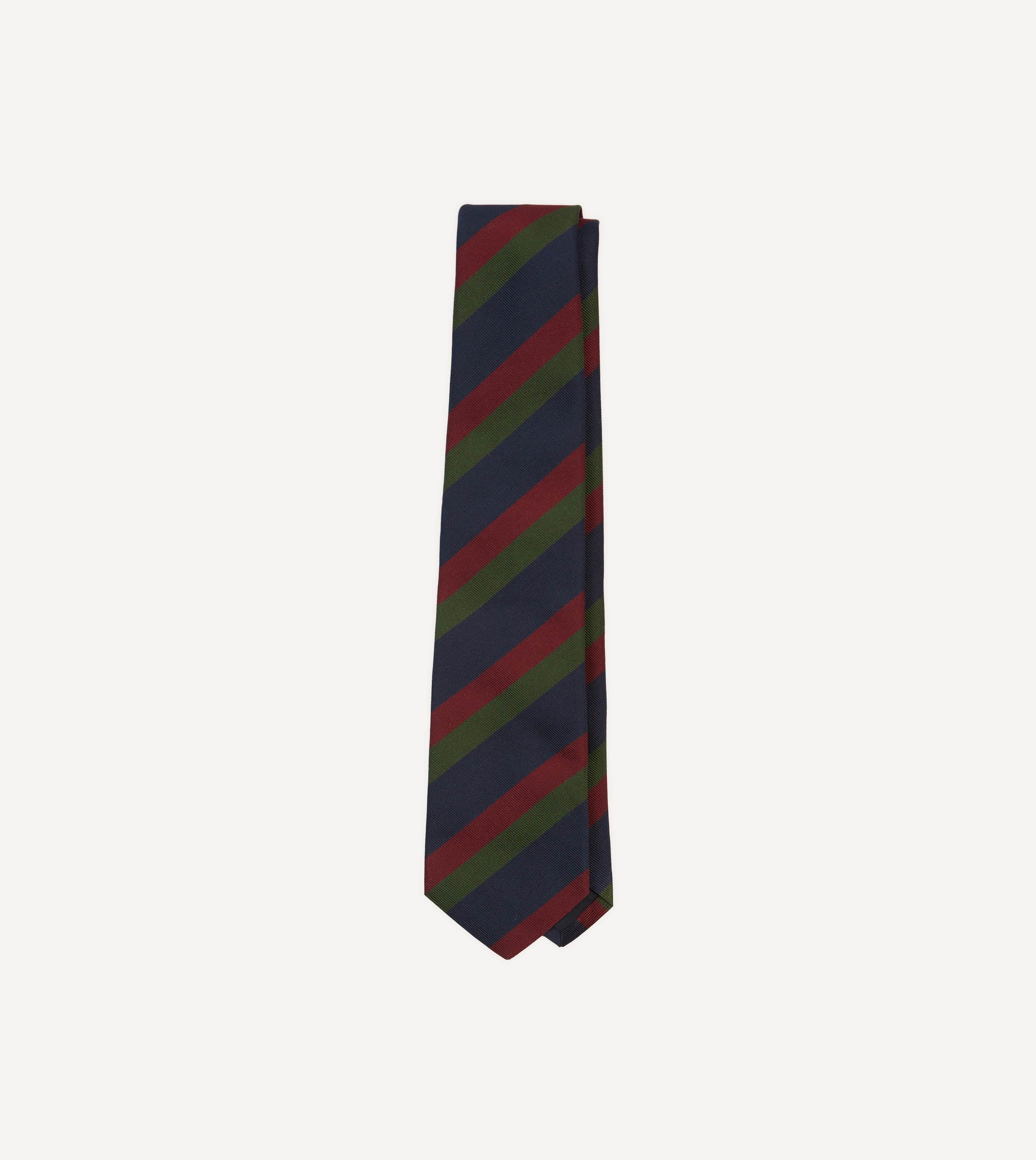Blue, Red and Green Broad Stripe Repp Silk Tipped Tie