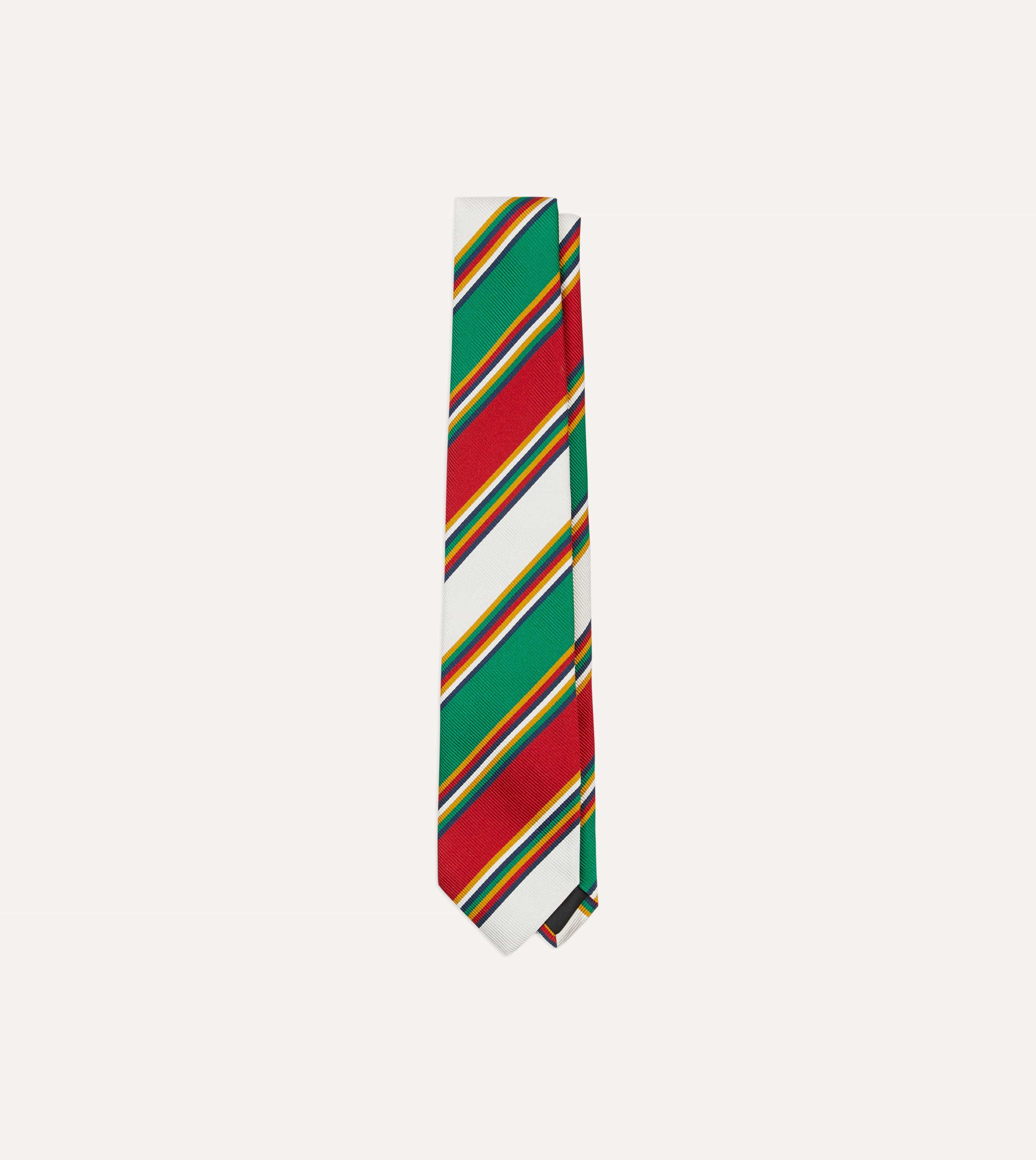 Green, Red and White Stripe Mogador Silk Tipped Tie