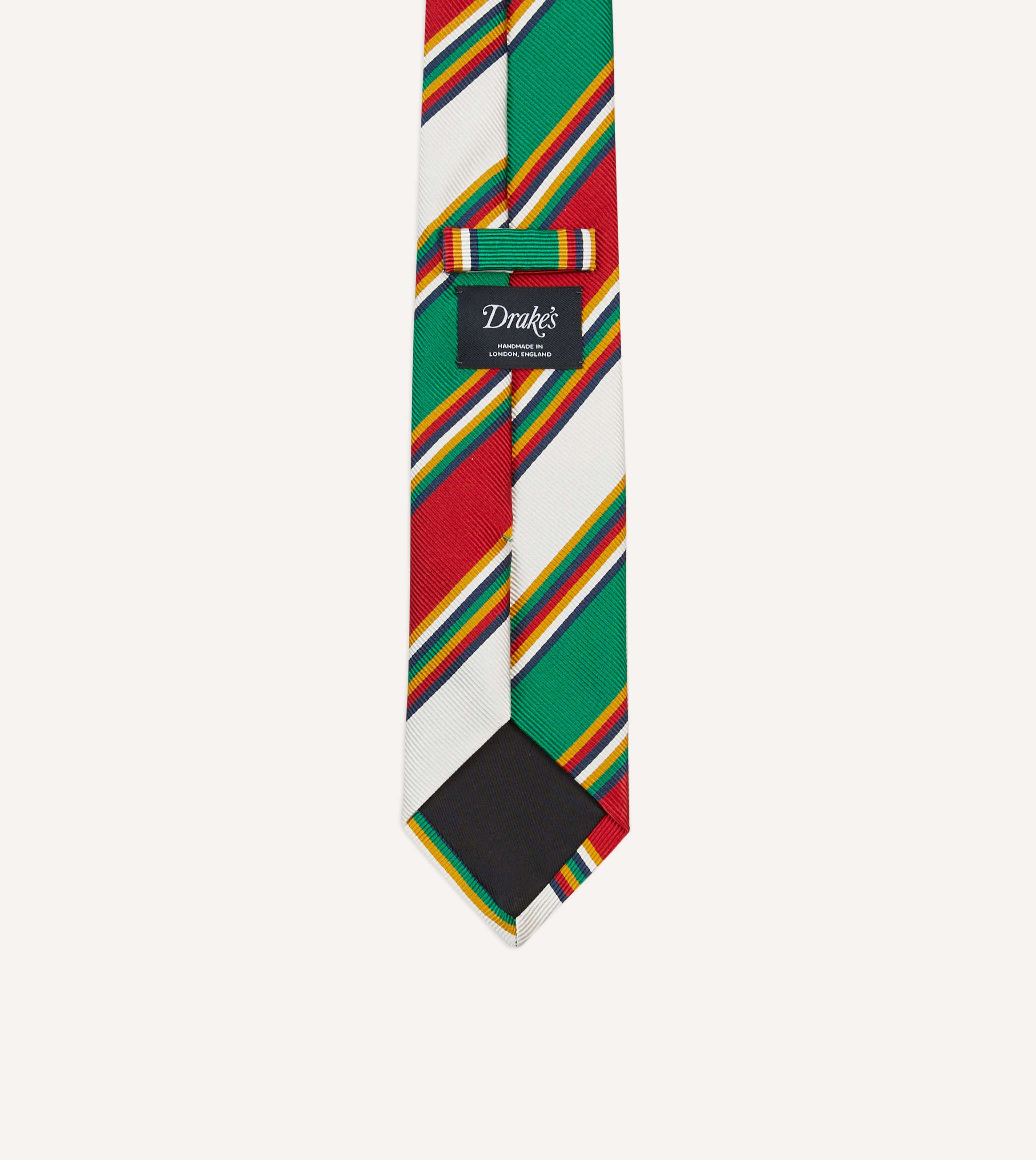 Green, Red and White Stripe Mogador Silk Tipped Tie