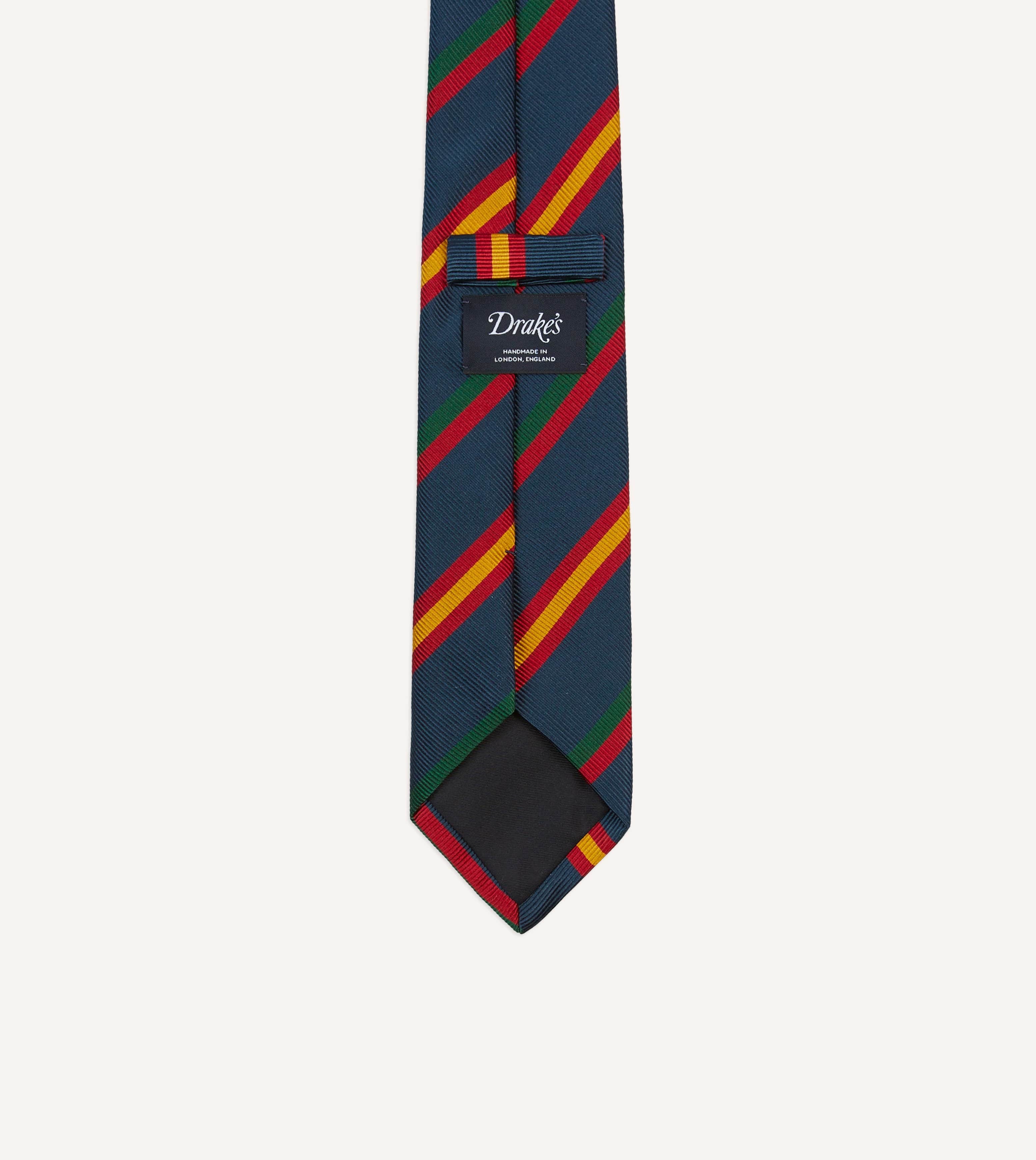 Navy, Red and Yellow Stripe Repp Silk Tipped Tie