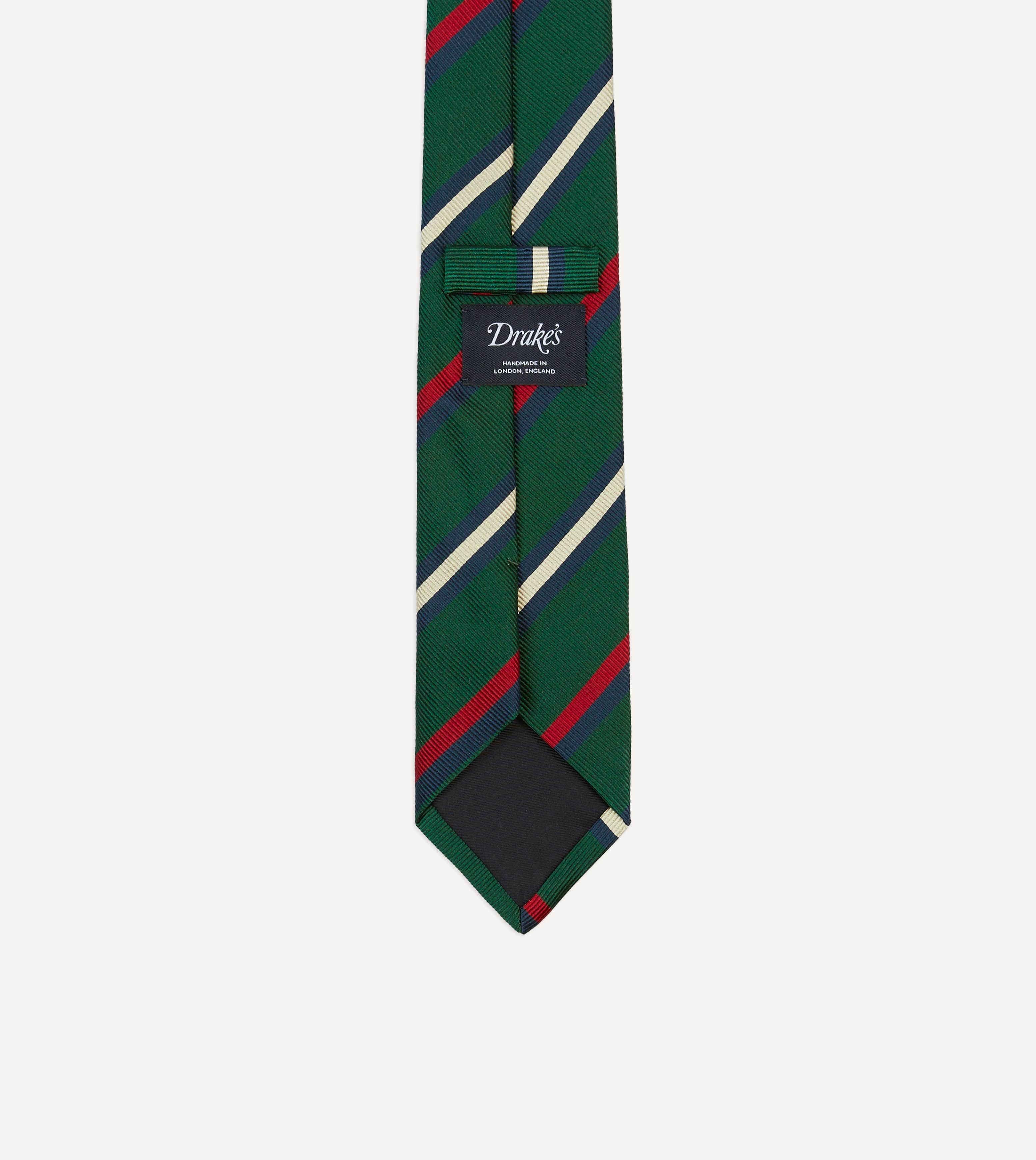 Green, Red and White Stripe Repp Silk Tipped Tie