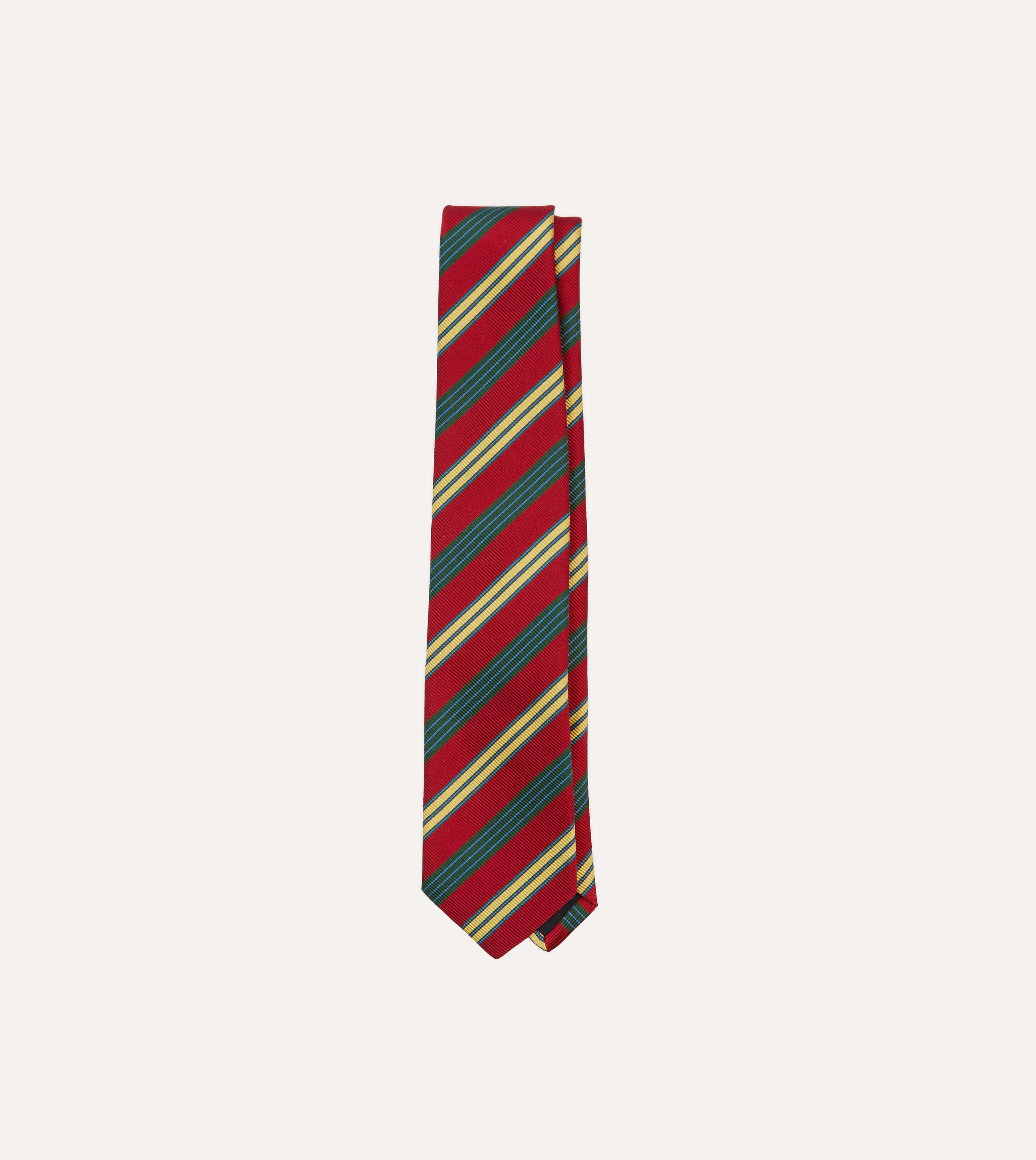 Red and Yellow Triple Stripe Repp Silk Tipped Tie