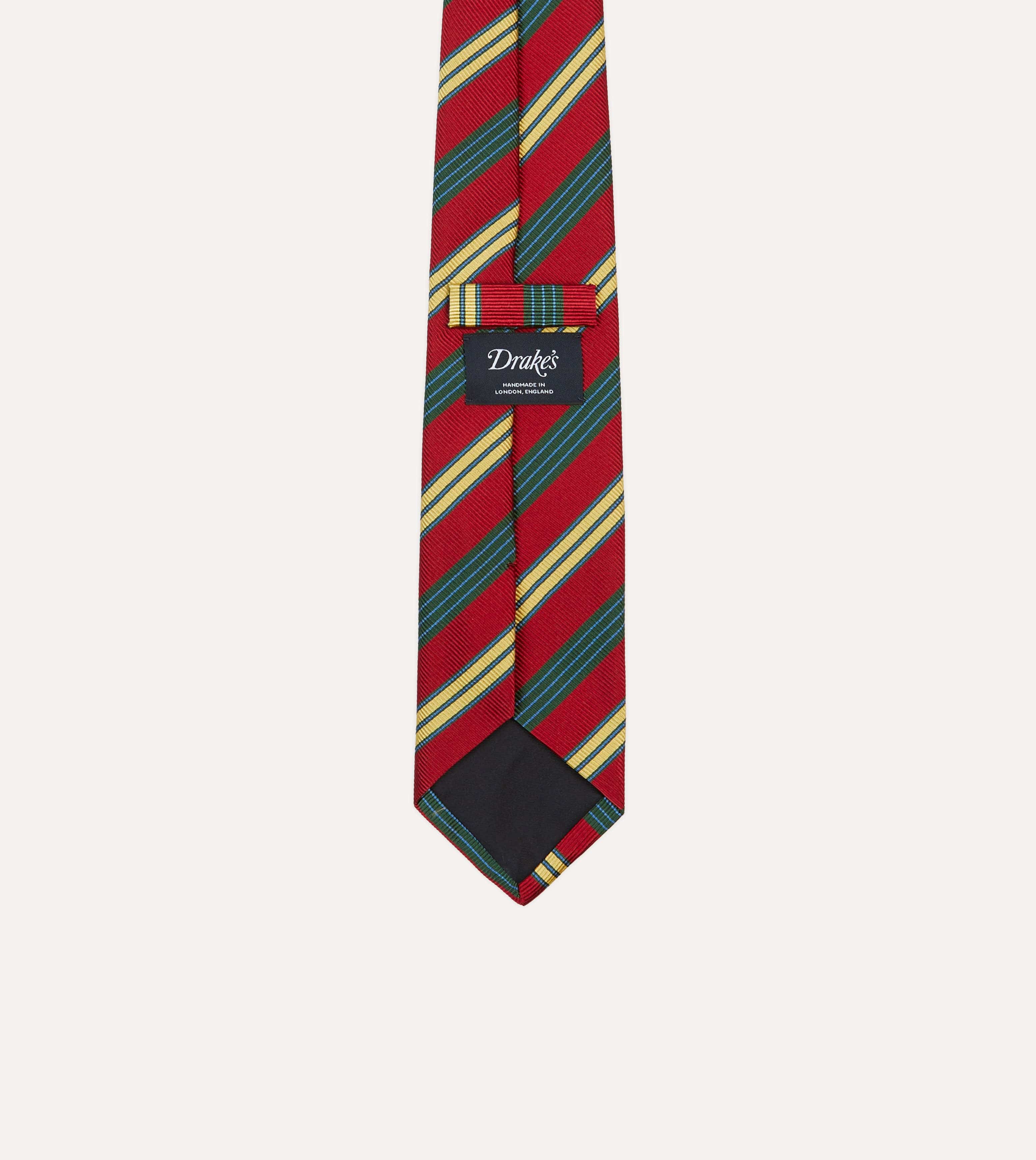 Red and Yellow Triple Stripe Repp Silk Tipped Tie
