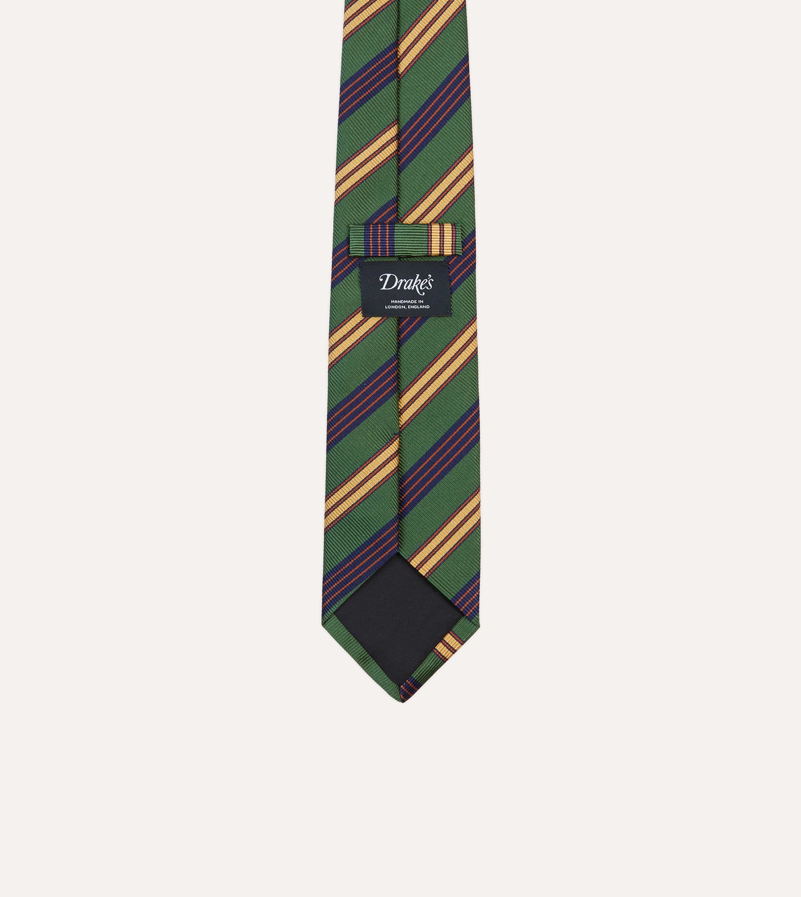 Green and Red Triple Stripe Repp Silk Tipped Tie