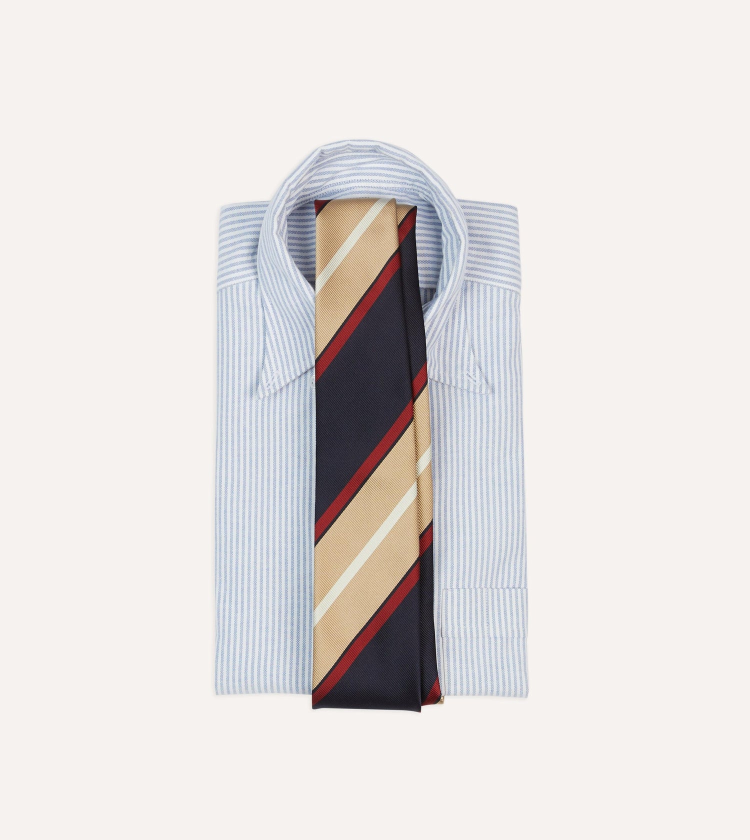 Navy, Red and Gold Stripe Repp Silk Tipped Tie