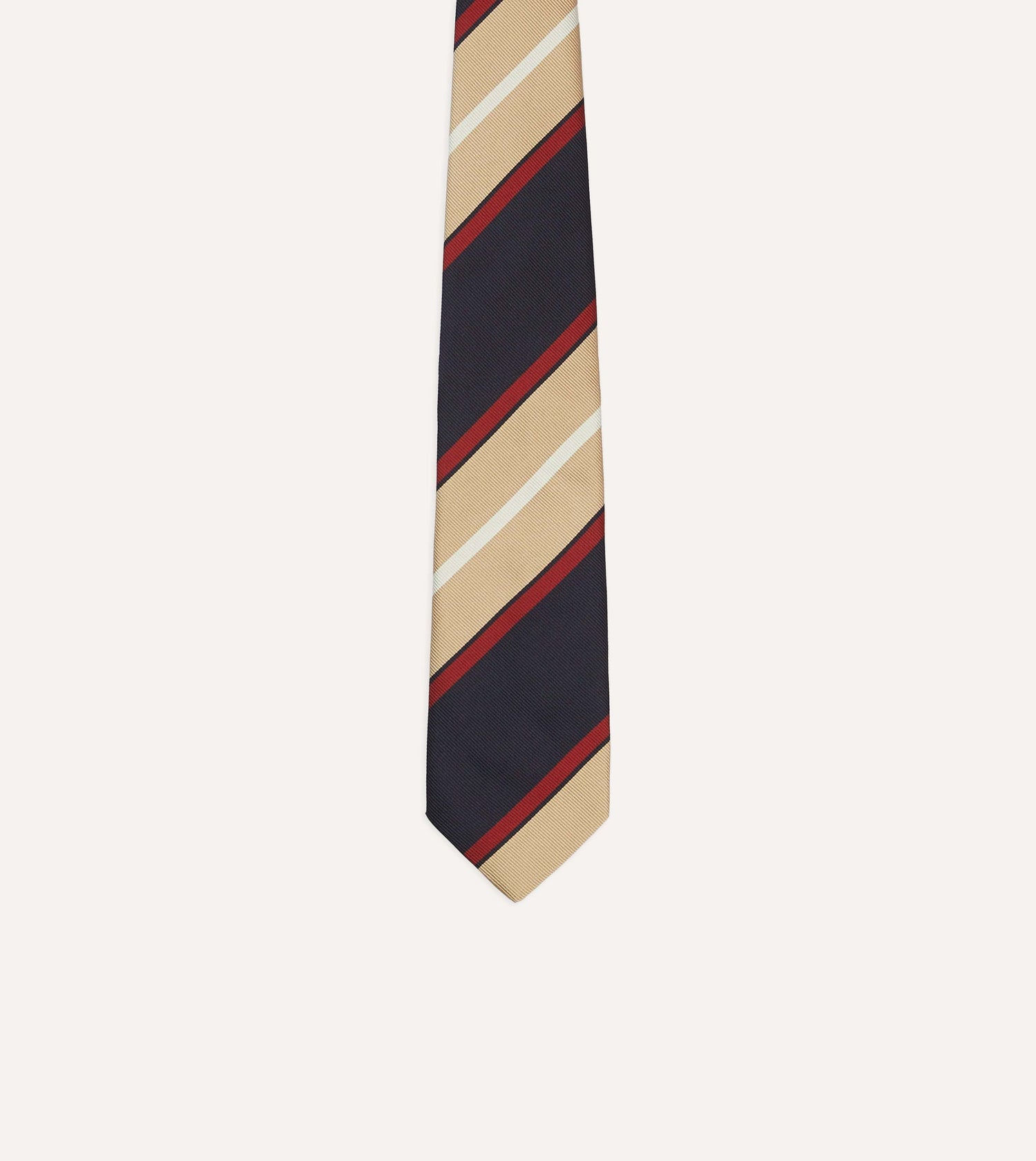 Navy, Red and Gold Stripe Repp Silk Tipped Tie