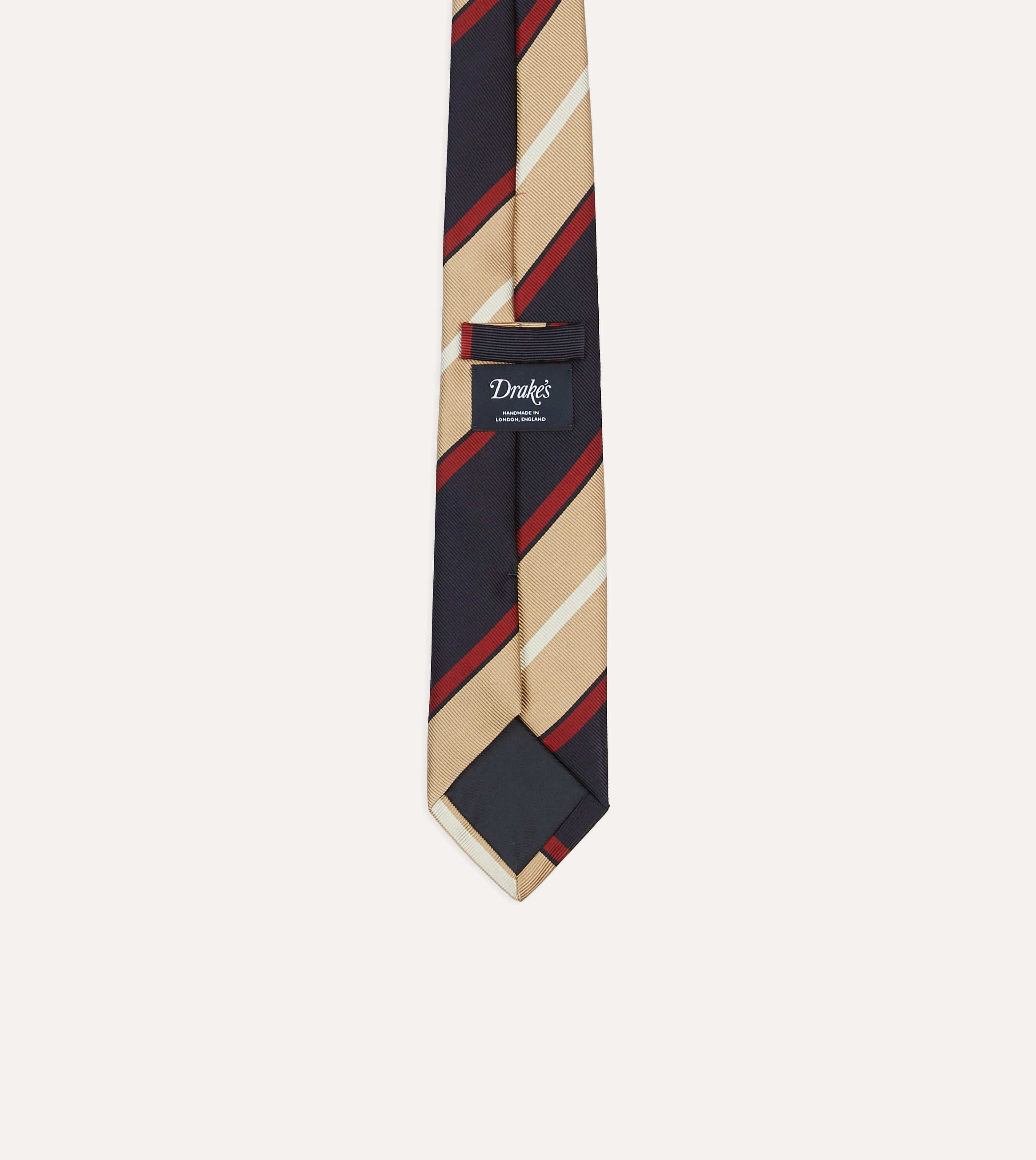 Navy, Red and Gold Stripe Repp Silk Tipped Tie