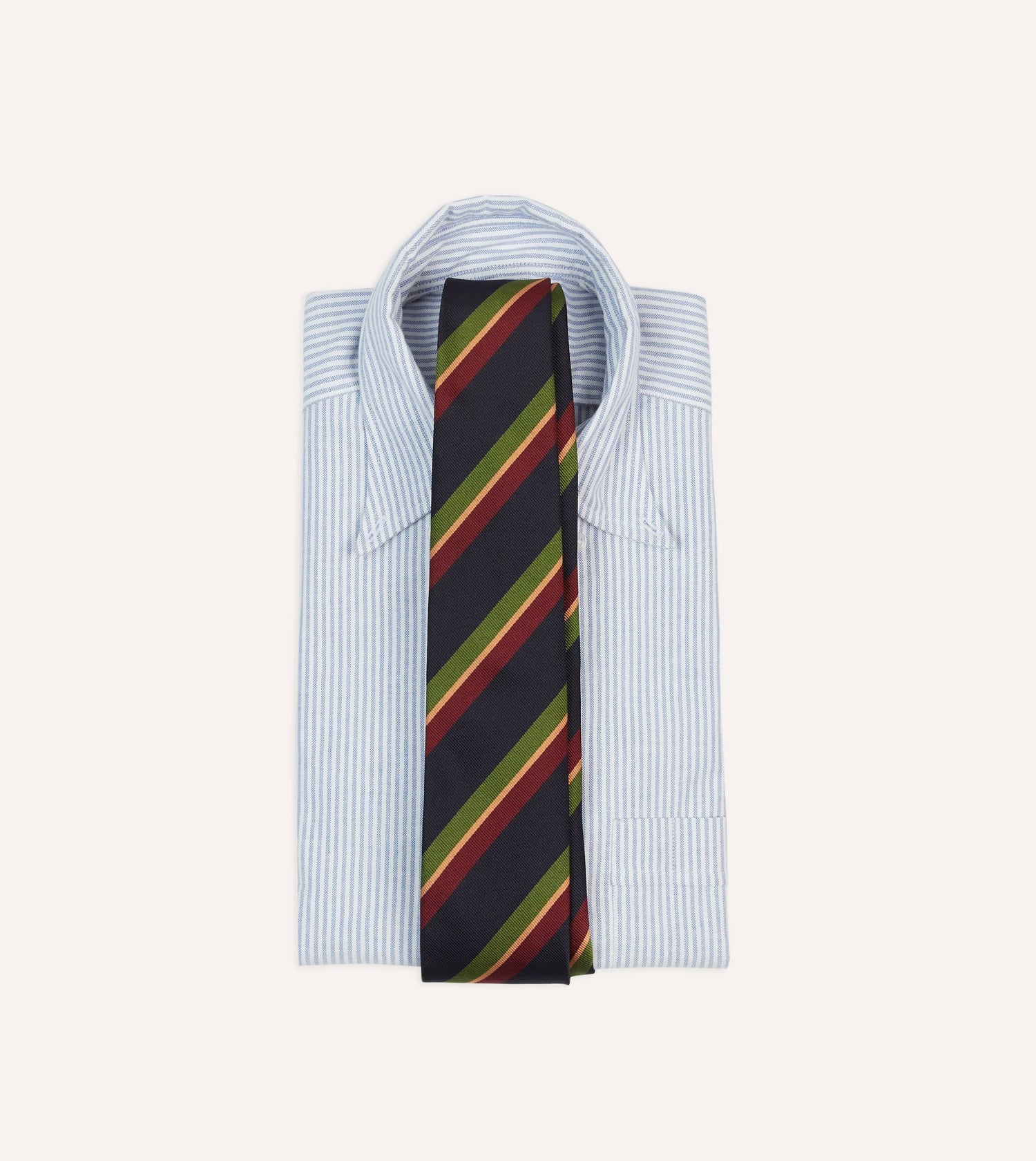 Navy, Green and Red Sandwich Stripe Repp Silk Tipped Tie