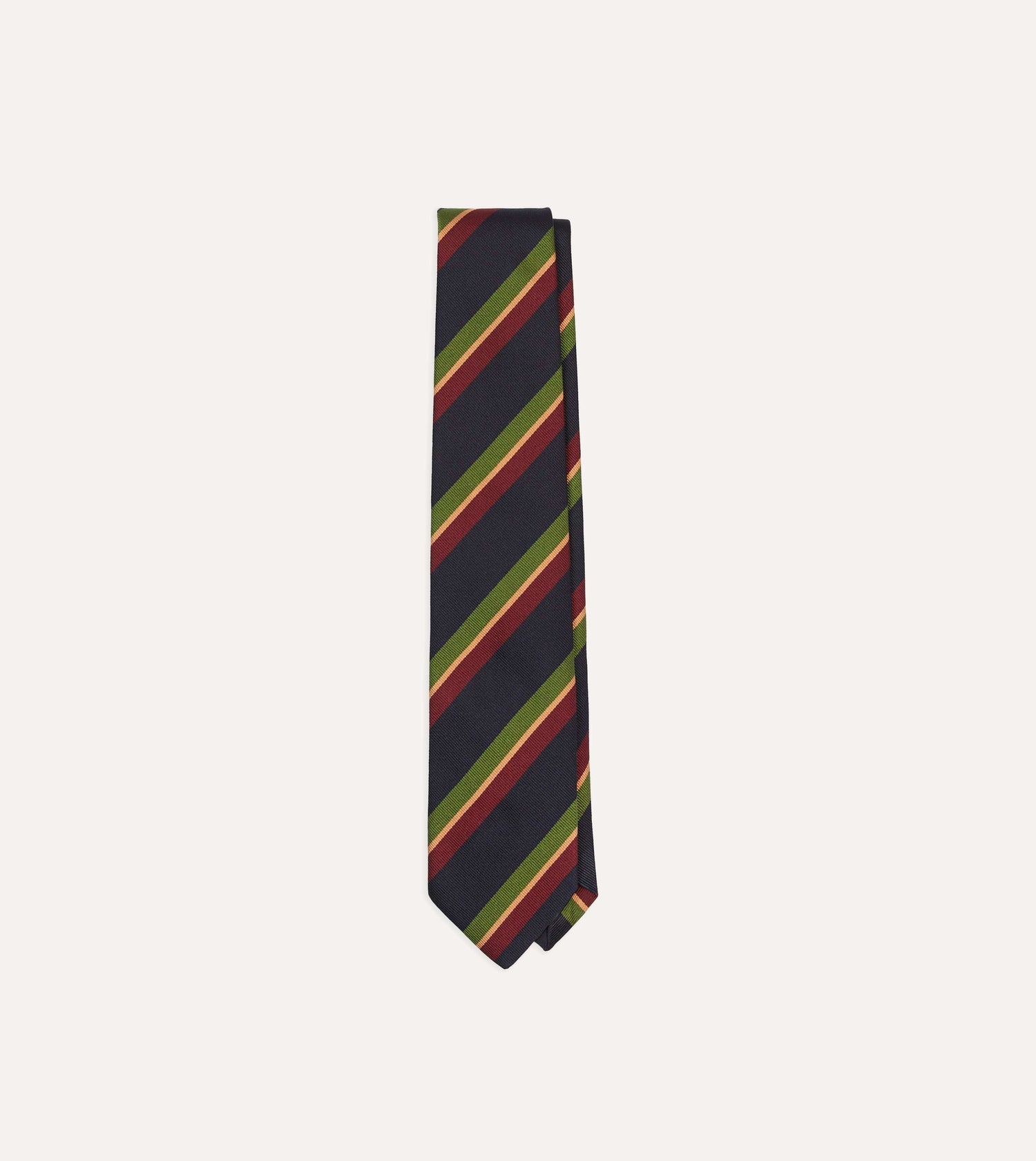 Navy, Green and Red Sandwich Stripe Repp Silk Tipped Tie
