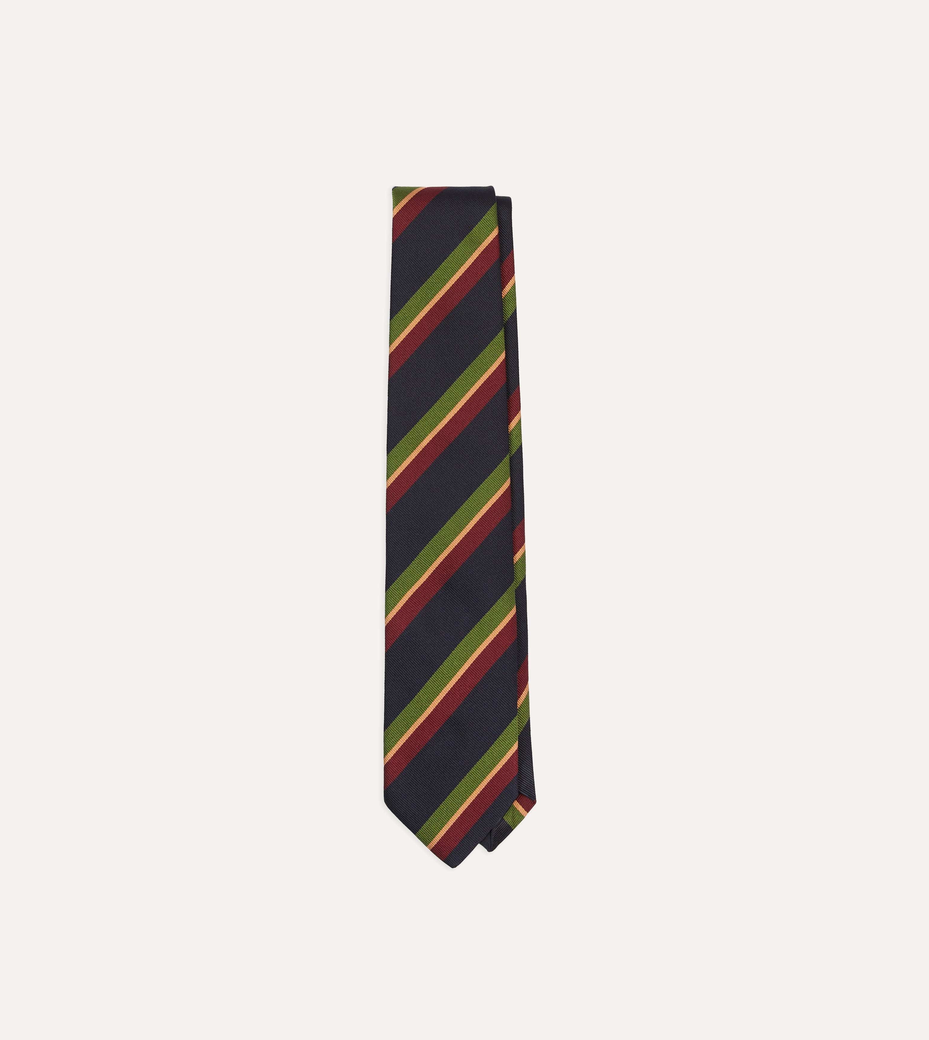 Navy, Green and Red Sandwich Stripe Repp Silk Tipped Tie