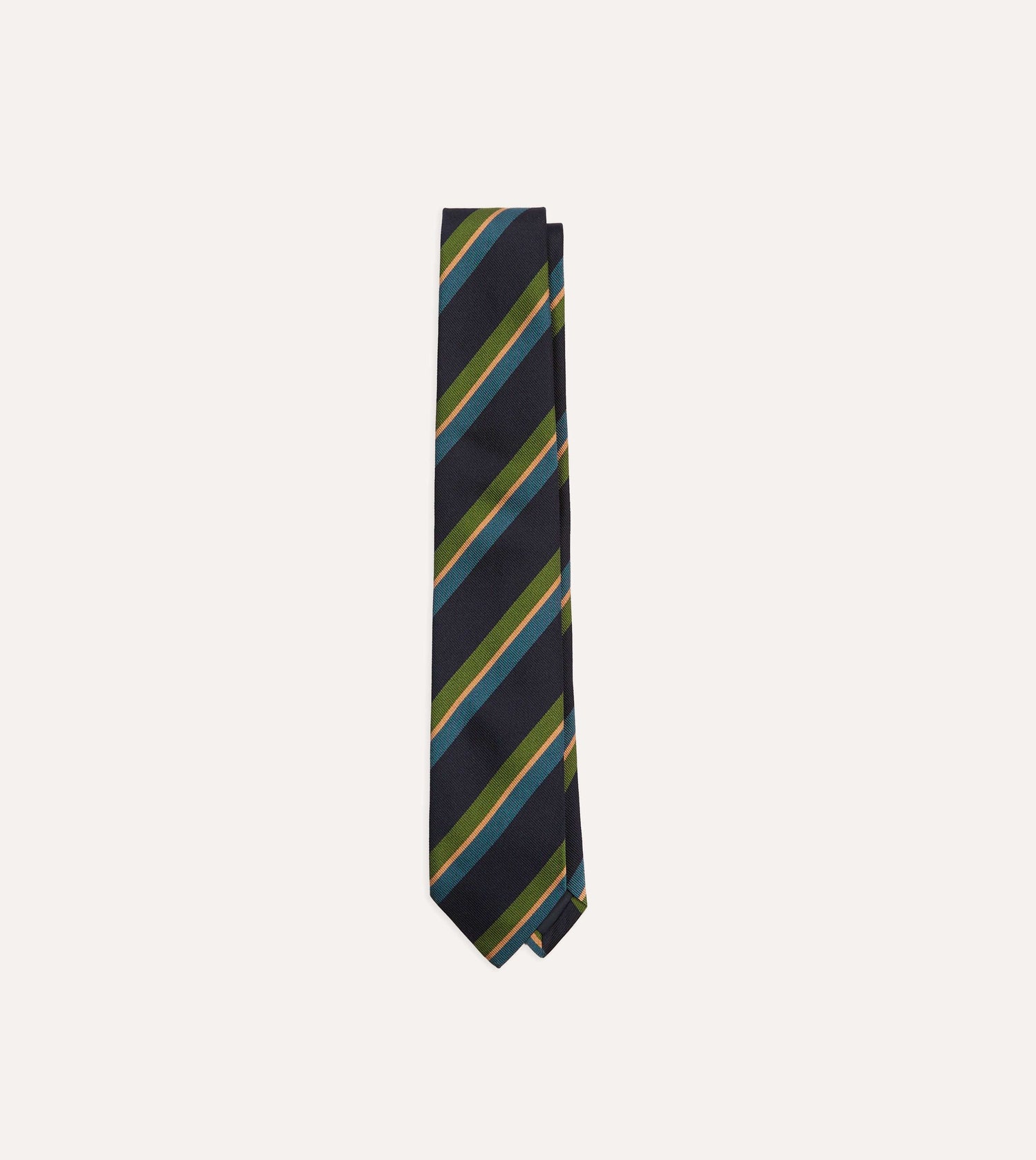 Navy, Green and Blue Sandwich Stripe Repp Silk Tipped Tie