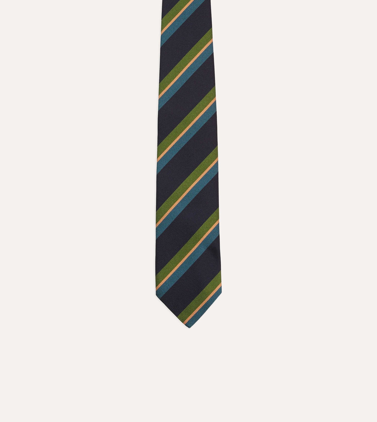 Navy, Green and Blue Sandwich Stripe Repp Silk Tipped Tie