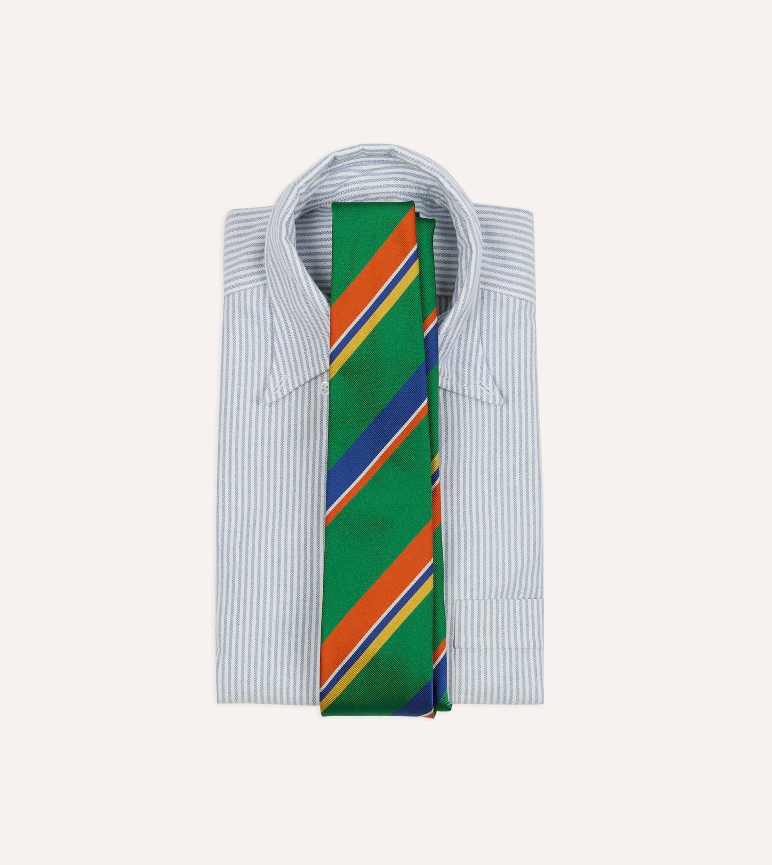 Green, Orange and Blue Multi Stripe Repp Silk Tipped Tie