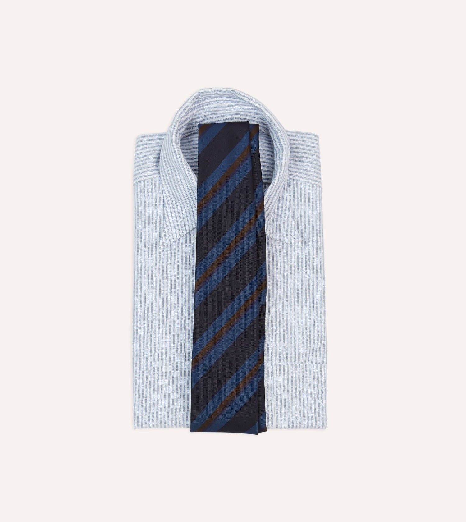 Navy and Brown Stripe Mogador Wool Cotton Tipped Tie