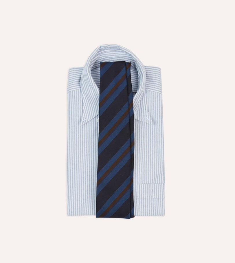 Navy and Brown Stripe Mogador Wool Cotton Tipped Tie