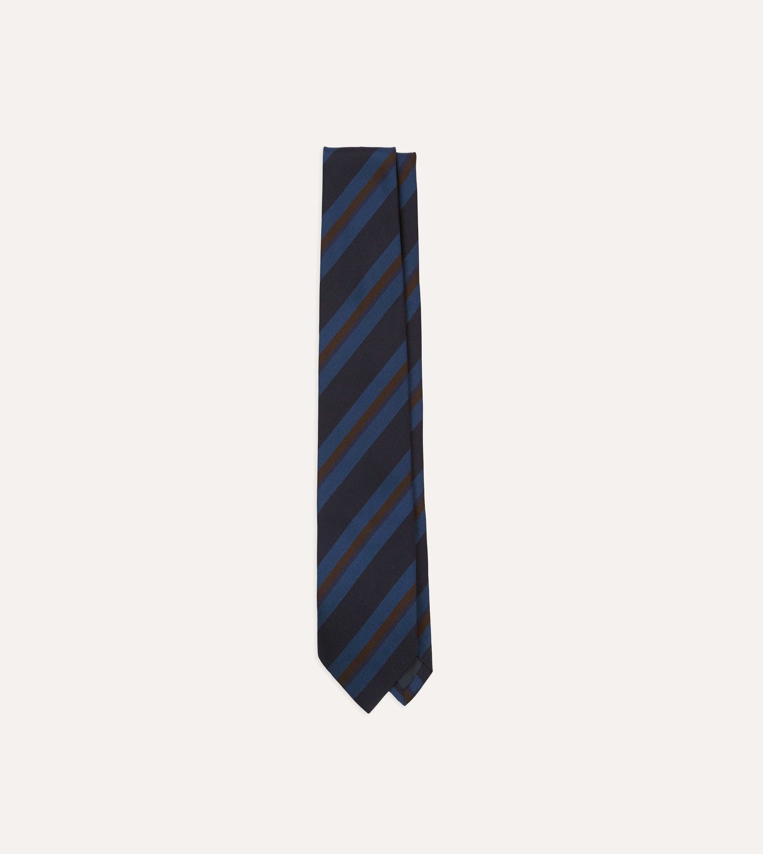 Navy and Brown Stripe Mogador Wool Cotton Tipped Tie