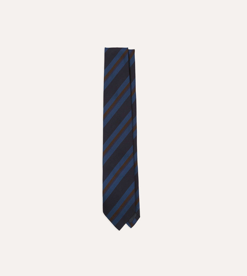 Navy and Brown Stripe Mogador Wool Cotton Tipped Tie