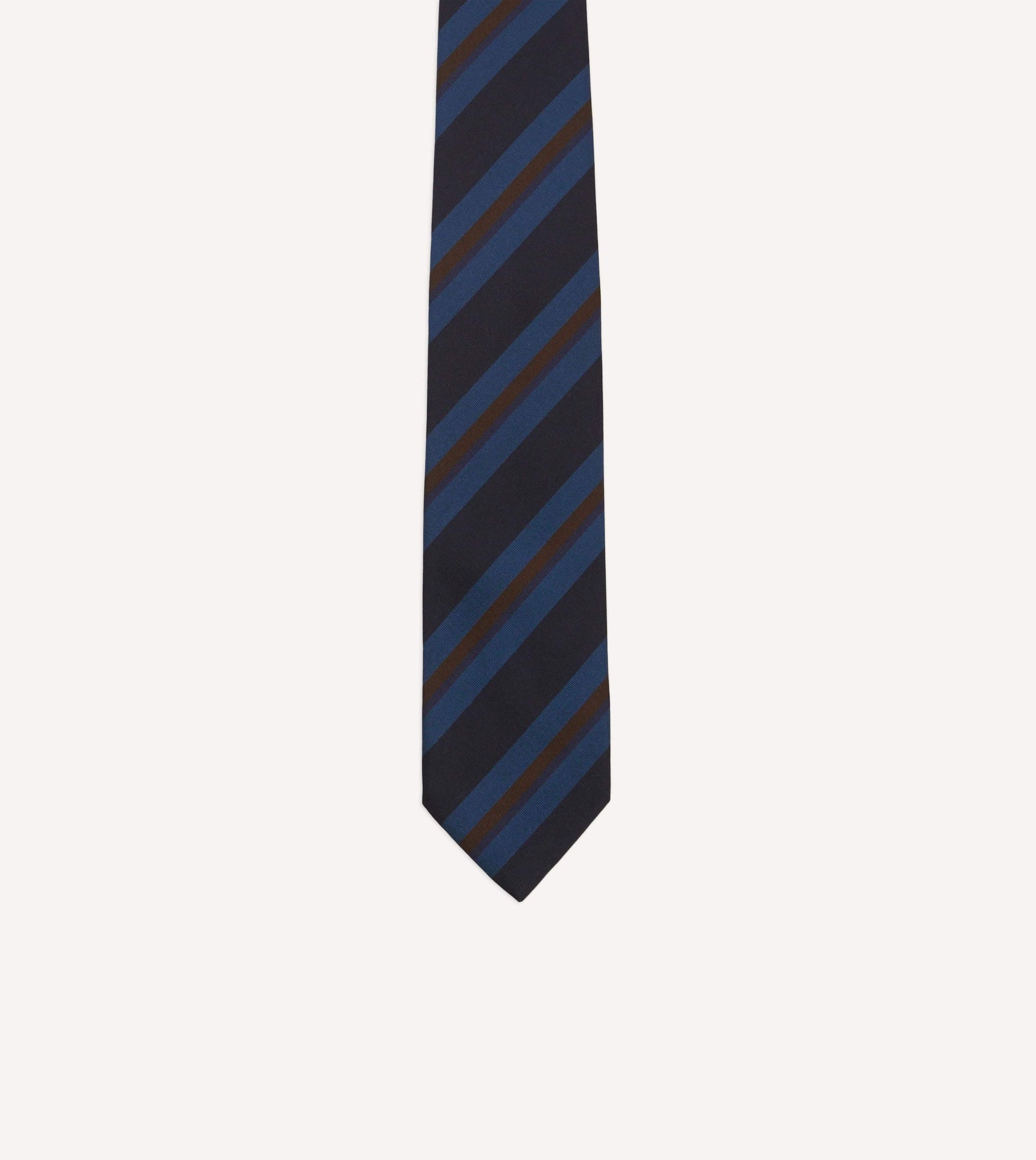 Navy and Brown Stripe Mogador Wool Cotton Tipped Tie