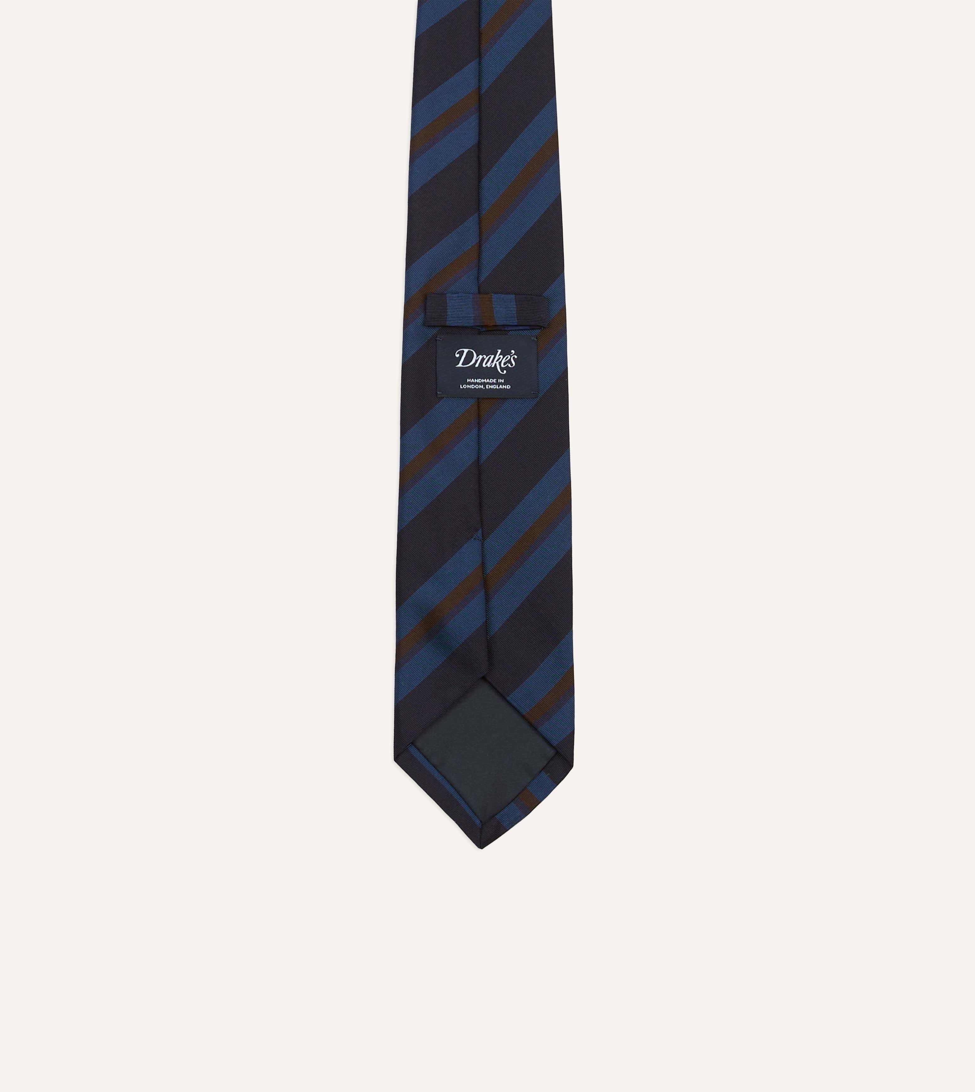Navy and Brown Stripe Mogador Wool Cotton Tipped Tie