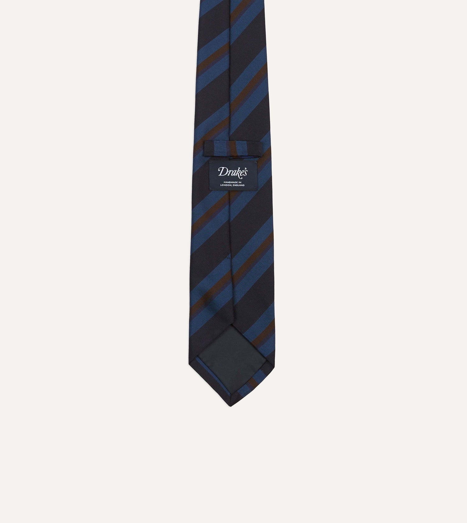 Navy and Brown Stripe Mogador Wool Cotton Tipped Tie