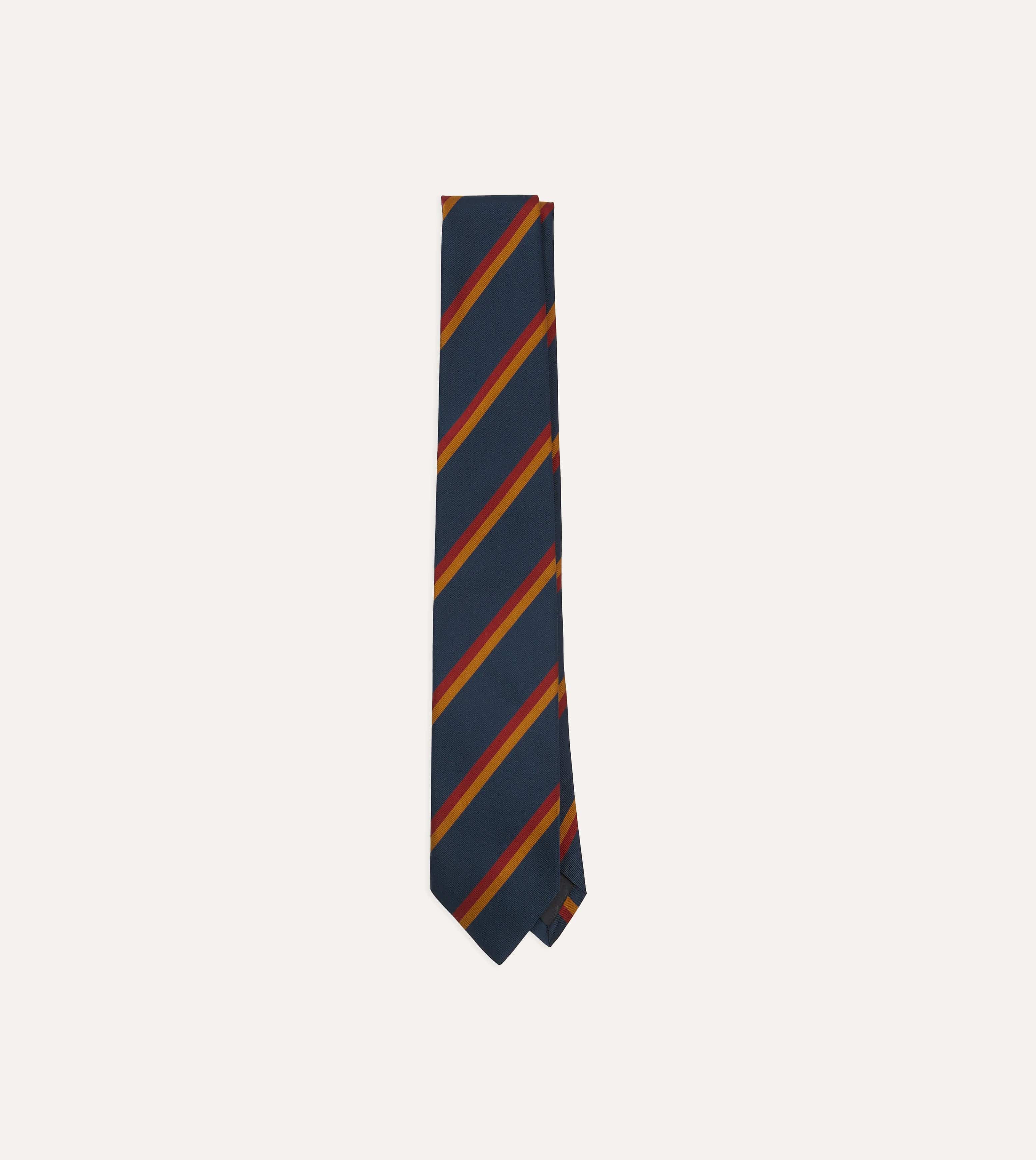 Navy, Red and Gold Stripe Mogador Cotton-Silk Tipped Tie
