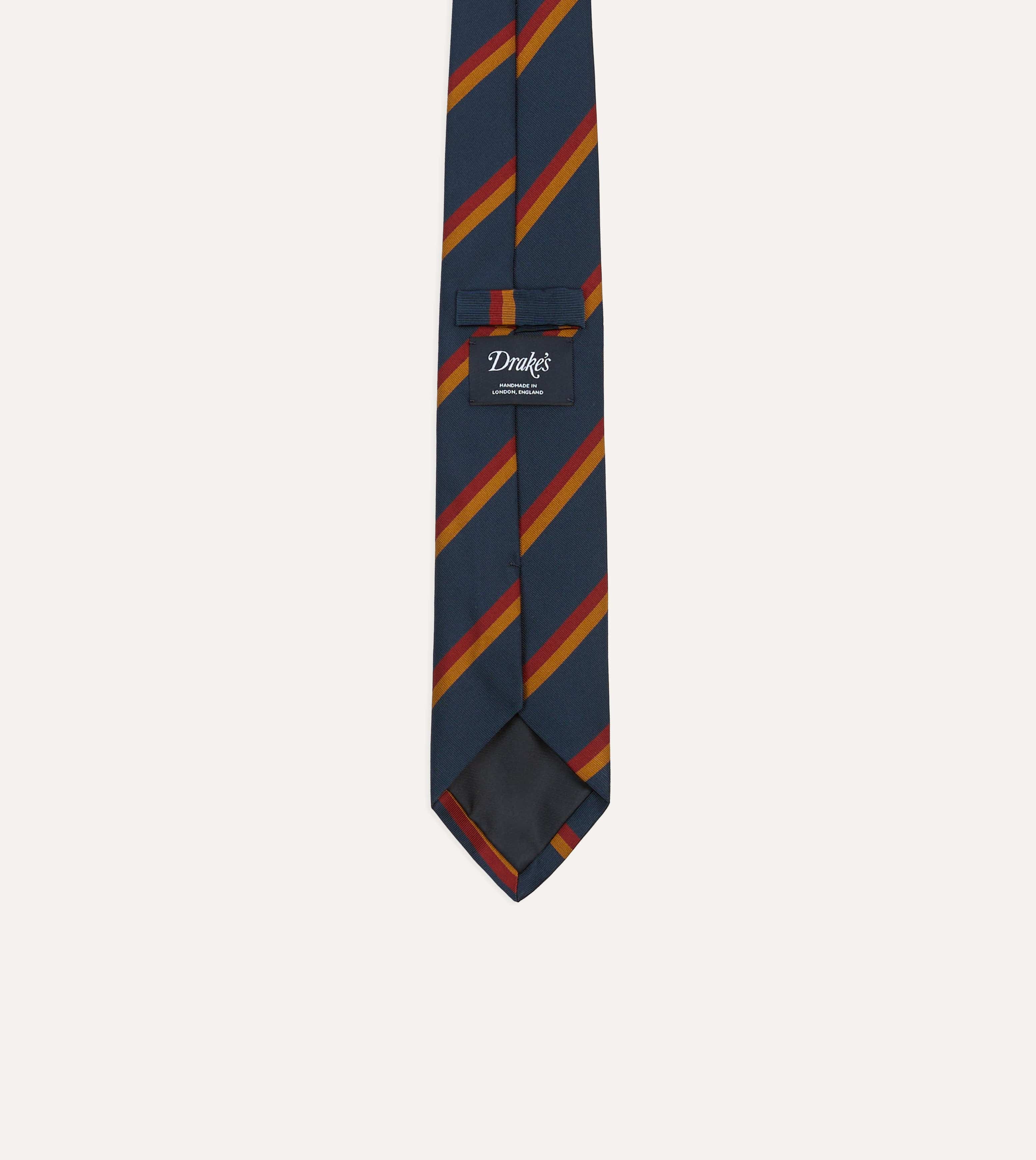 Navy, Red and Gold Stripe Mogador Cotton-Silk Tipped Tie