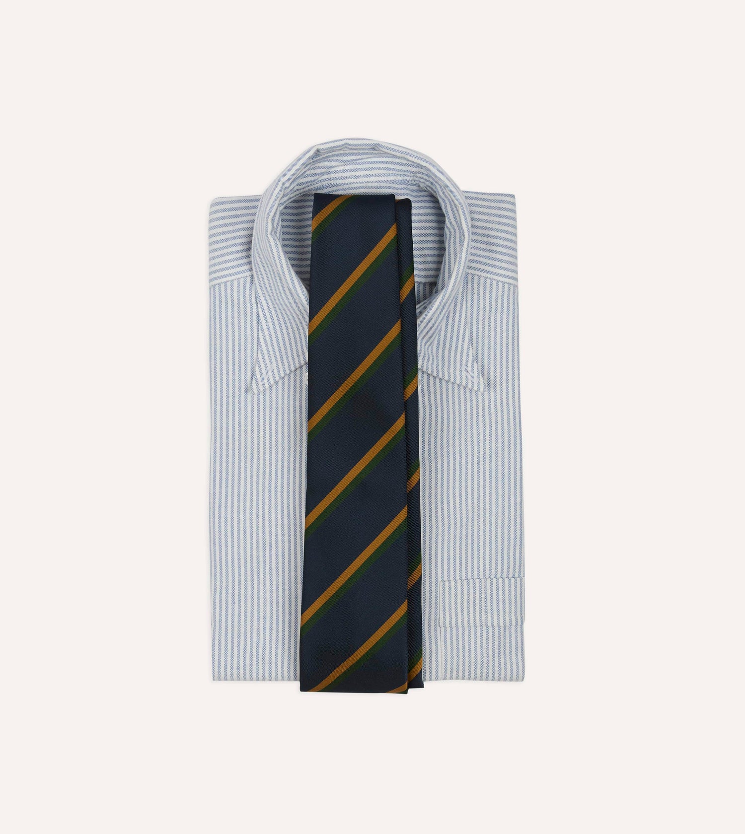 Navy, Yellow and Green Stripe Mogador Silk Tipped Tie