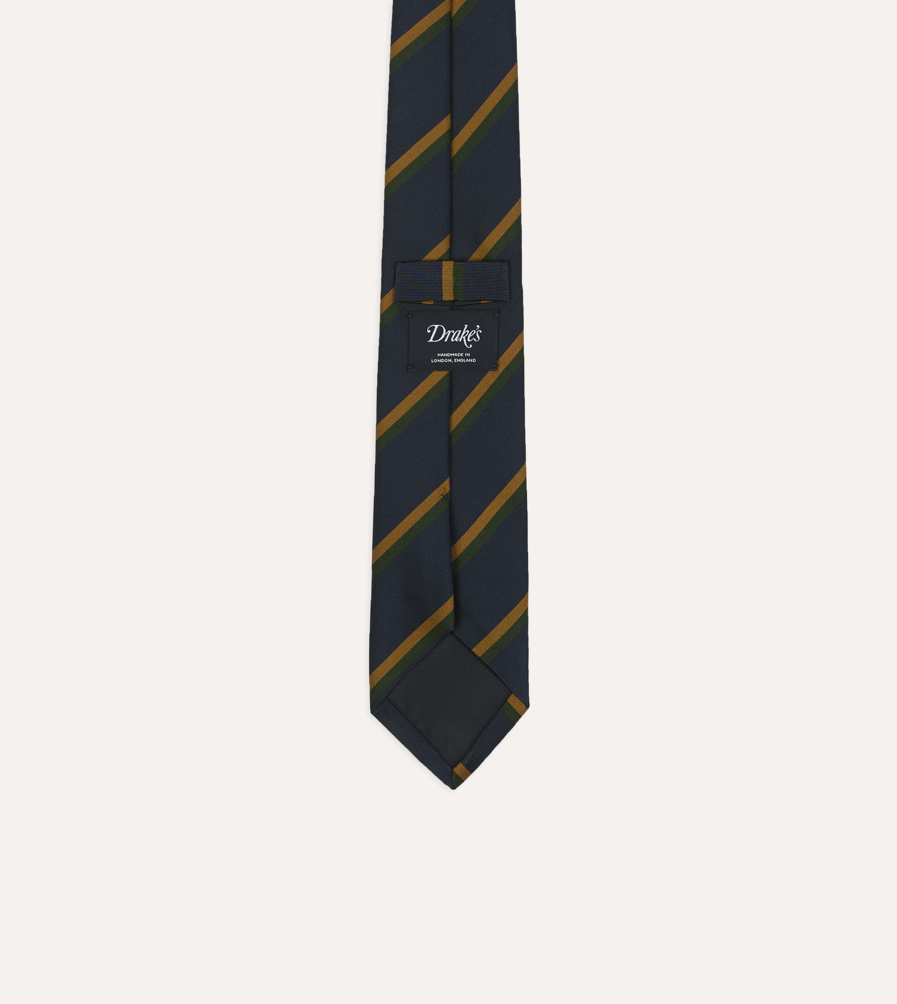 Navy, Yellow and Green Stripe Mogador Silk Tipped Tie