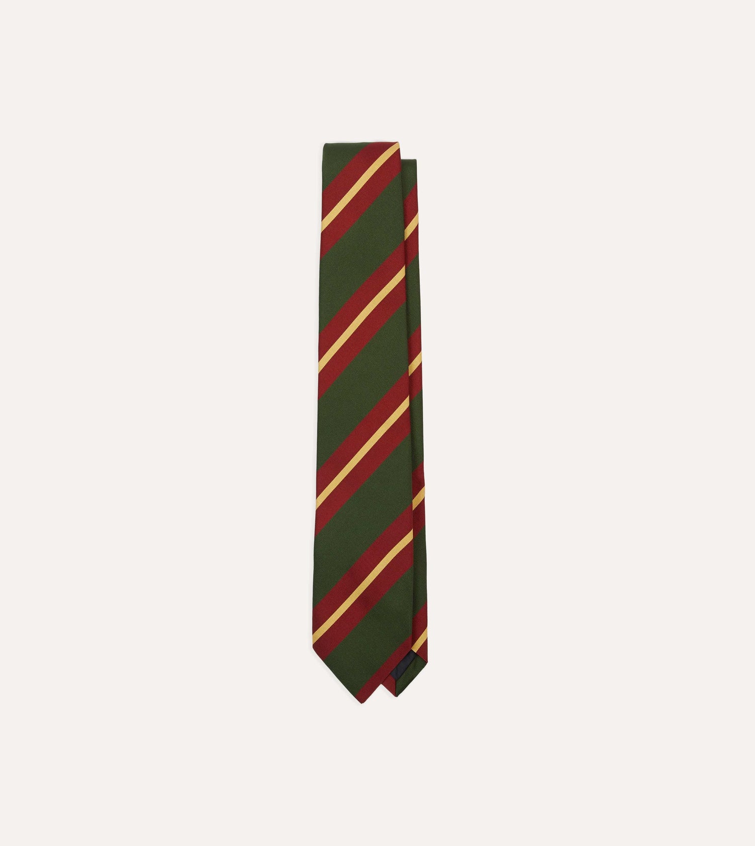 Green, Red and Gold Stripe Mogador Cotton-Silk Tipped Tie