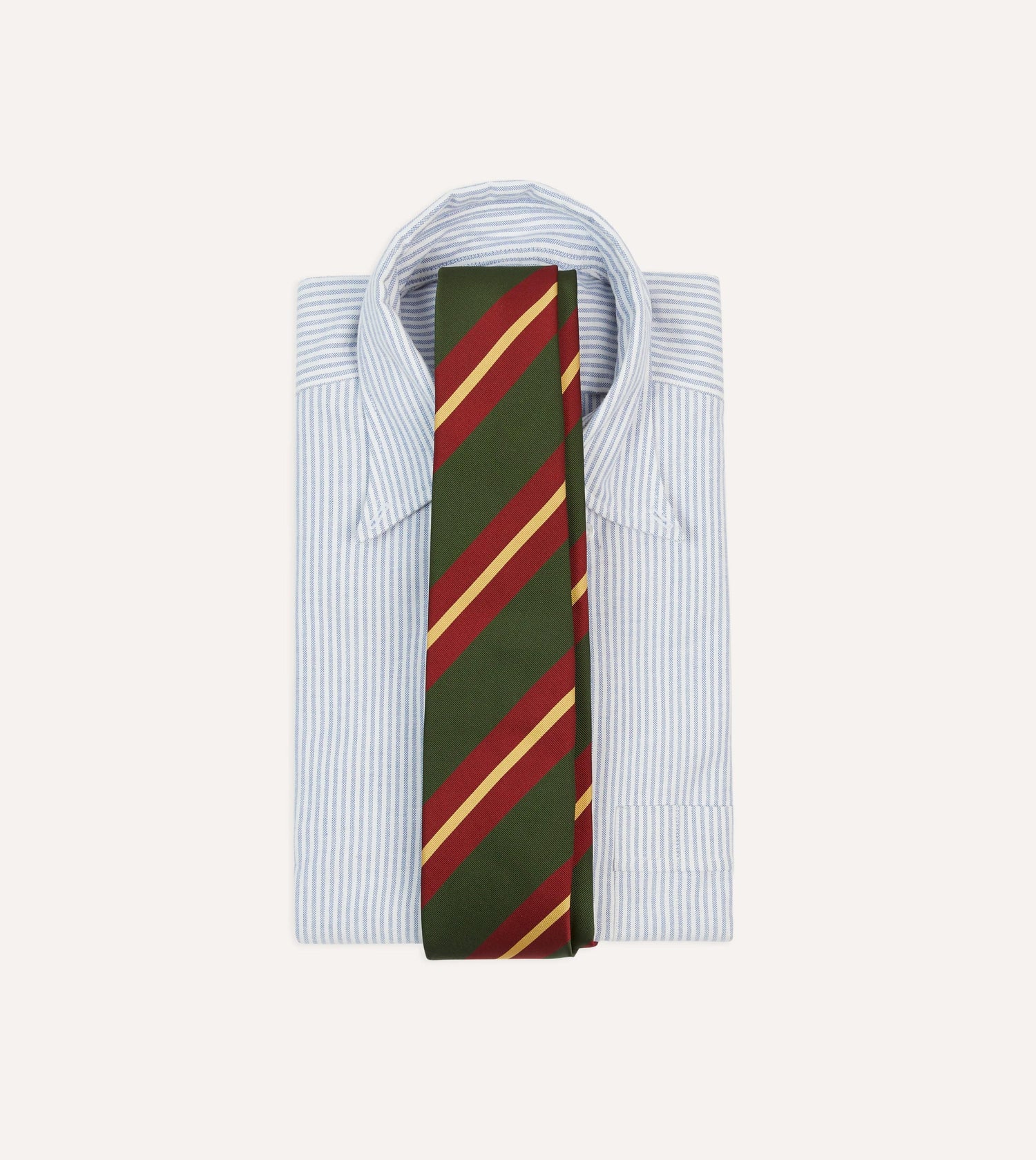 Green, Red and Gold Stripe Mogador Cotton-Silk Tipped Tie