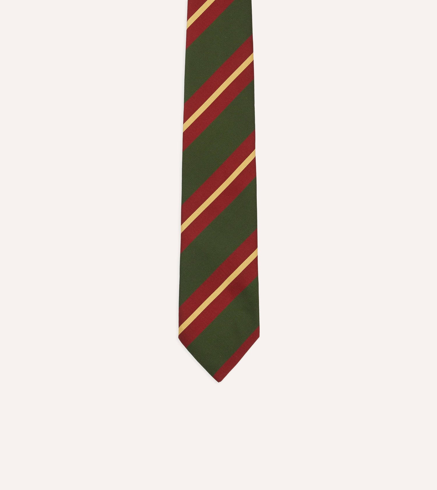 Green, Red and Gold Stripe Mogador Cotton-Silk Tipped Tie