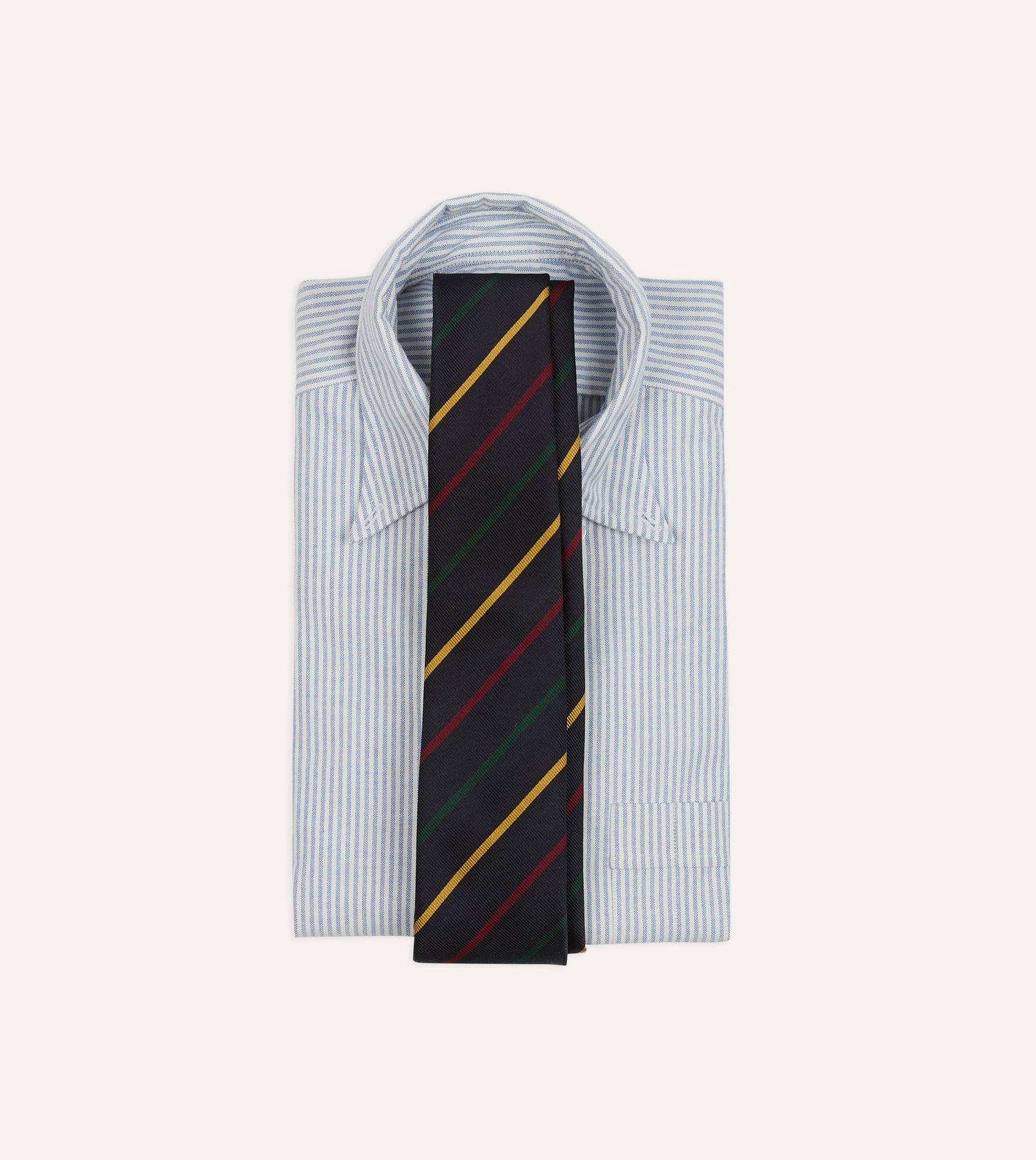 Navy, Green, Red and Yellow Stripe Repp Silk Tipped Tie