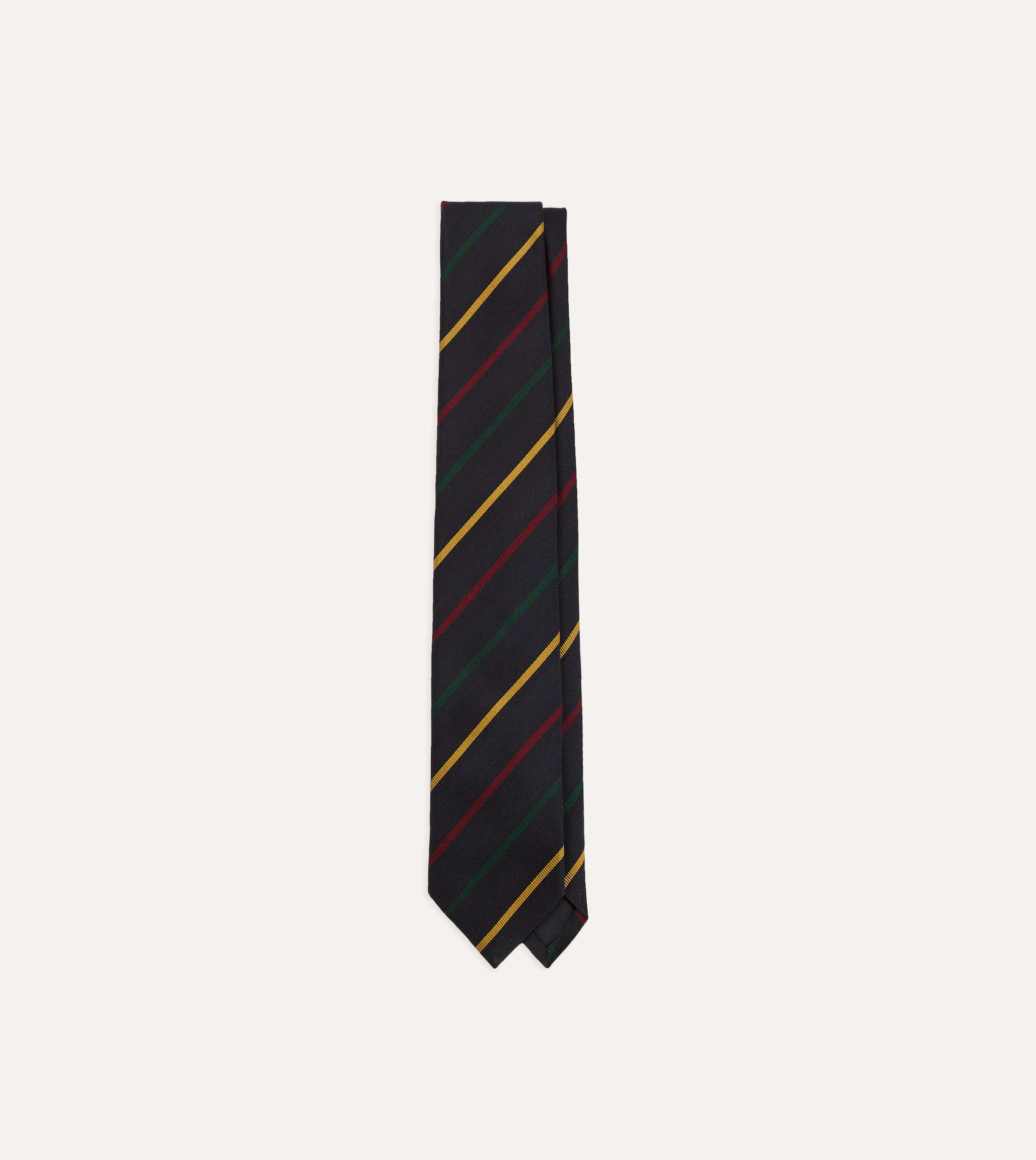 Navy, Green, Red and Yellow Stripe Repp Silk Tipped Tie