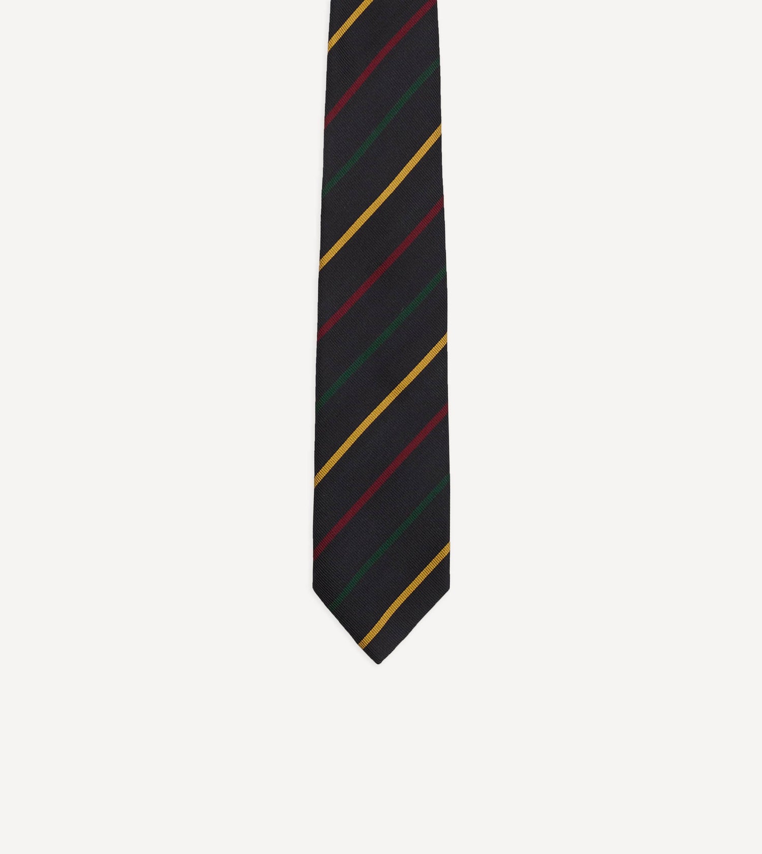 Navy, Green, Red and Yellow Stripe Repp Silk Tipped Tie