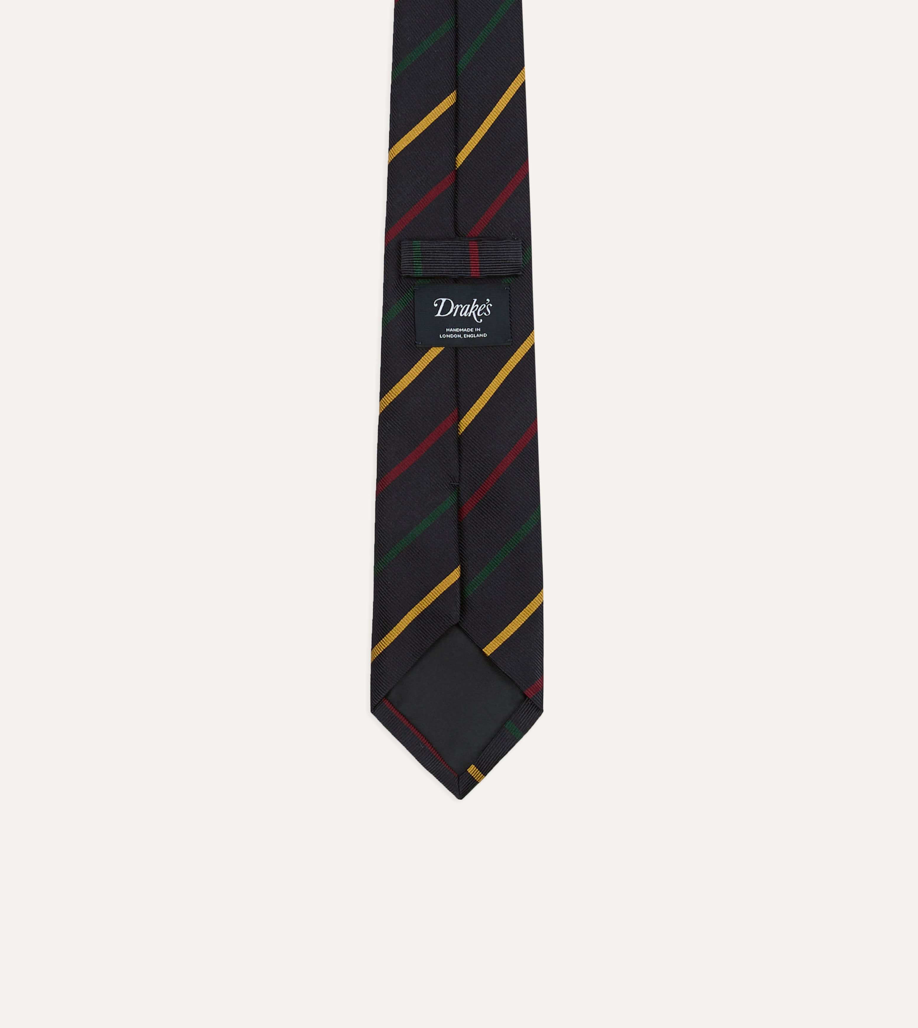 Navy, Green, Red and Yellow Stripe Repp Silk Tipped Tie