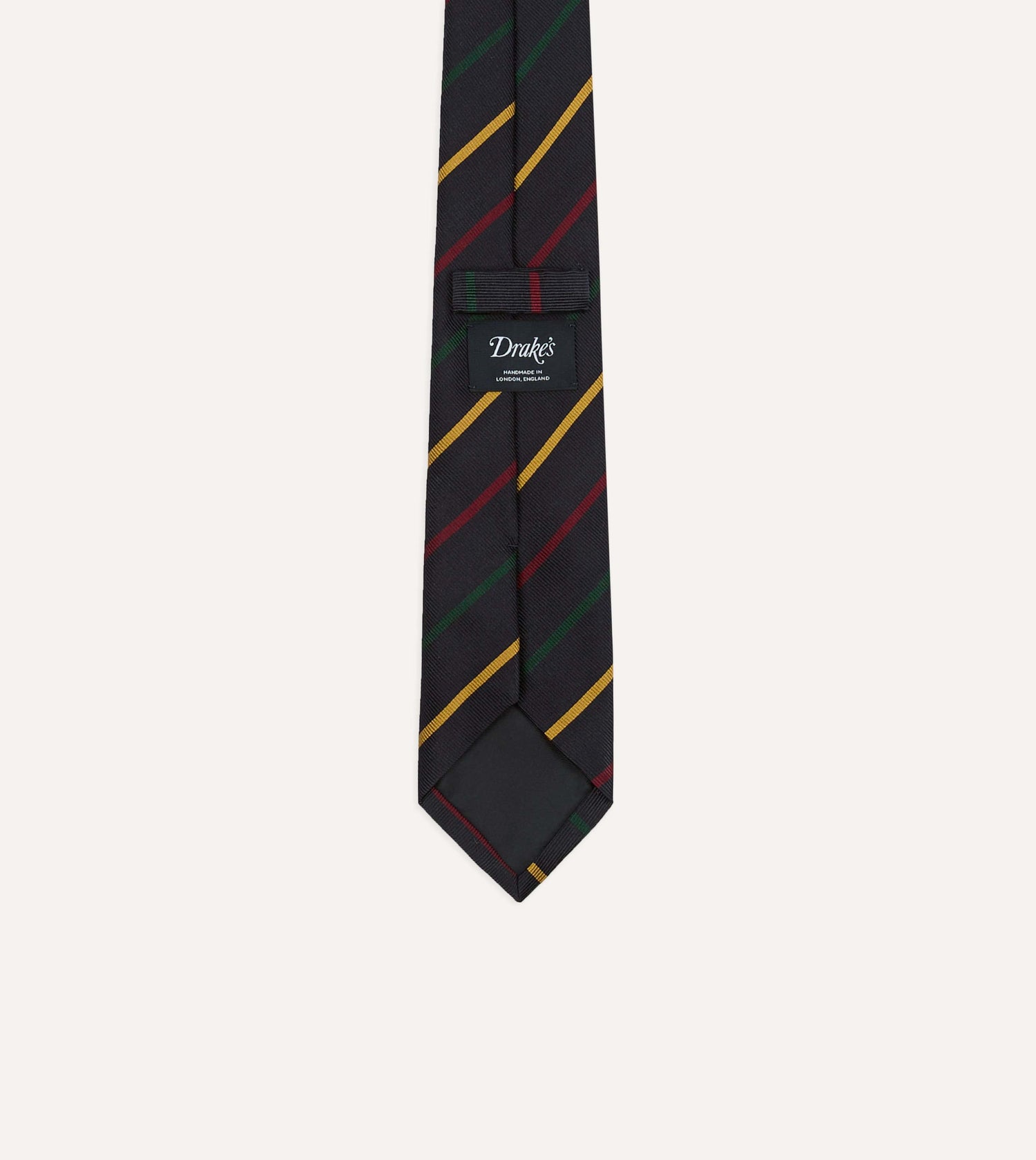 Navy, Green, Red and Yellow Stripe Repp Silk Tipped Tie