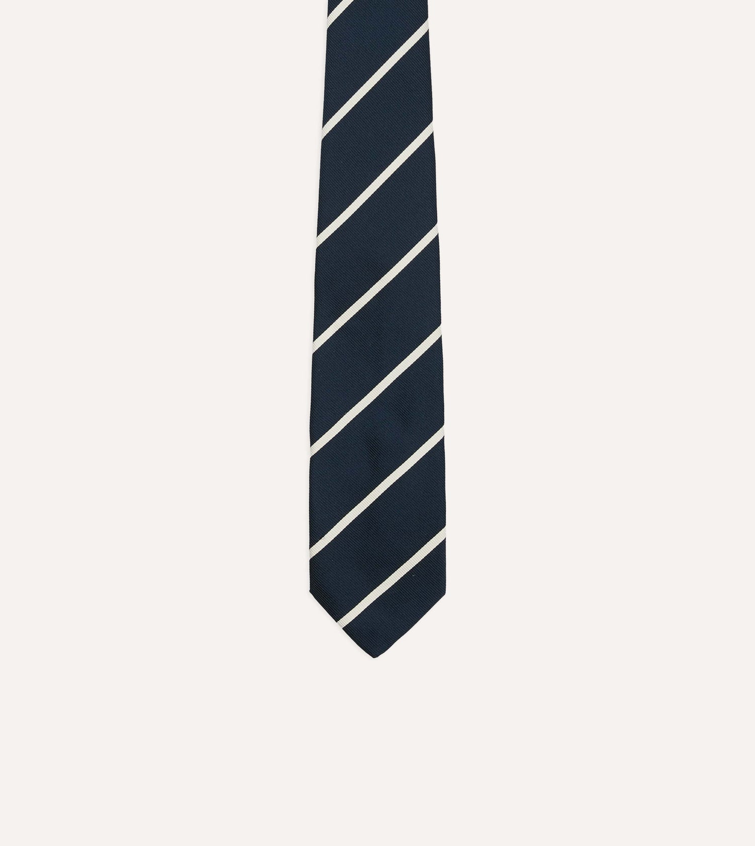 Navy and White Bar Stripe Repp Silk Tipped Tie