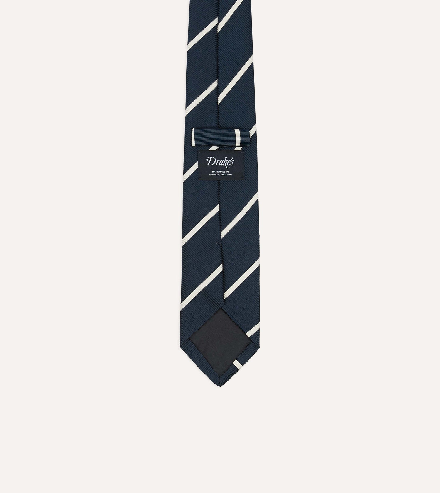 Navy and White Bar Stripe Repp Silk Tipped Tie