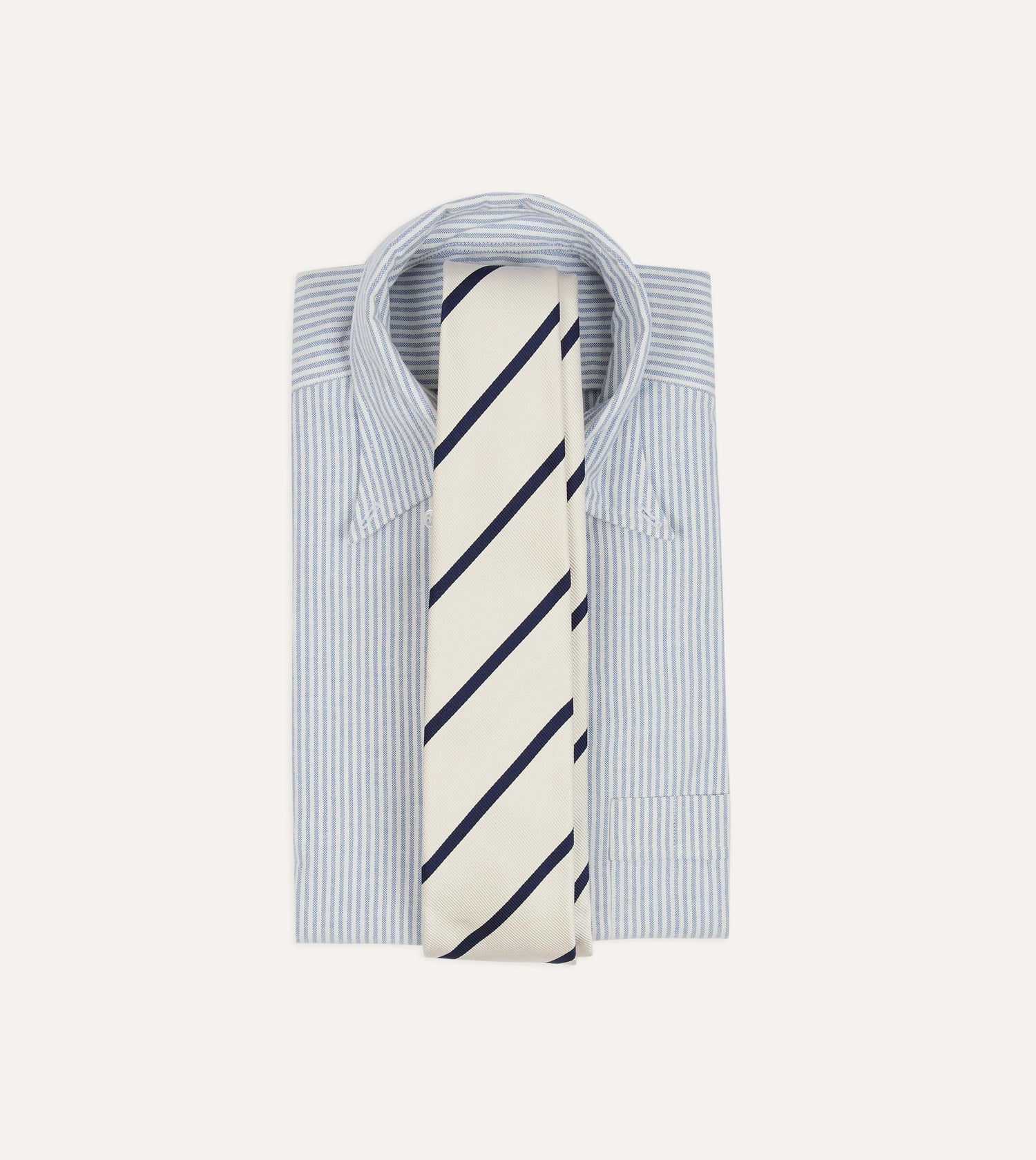 White and Navy Bar Stripe Repp Silk Tipped Tie