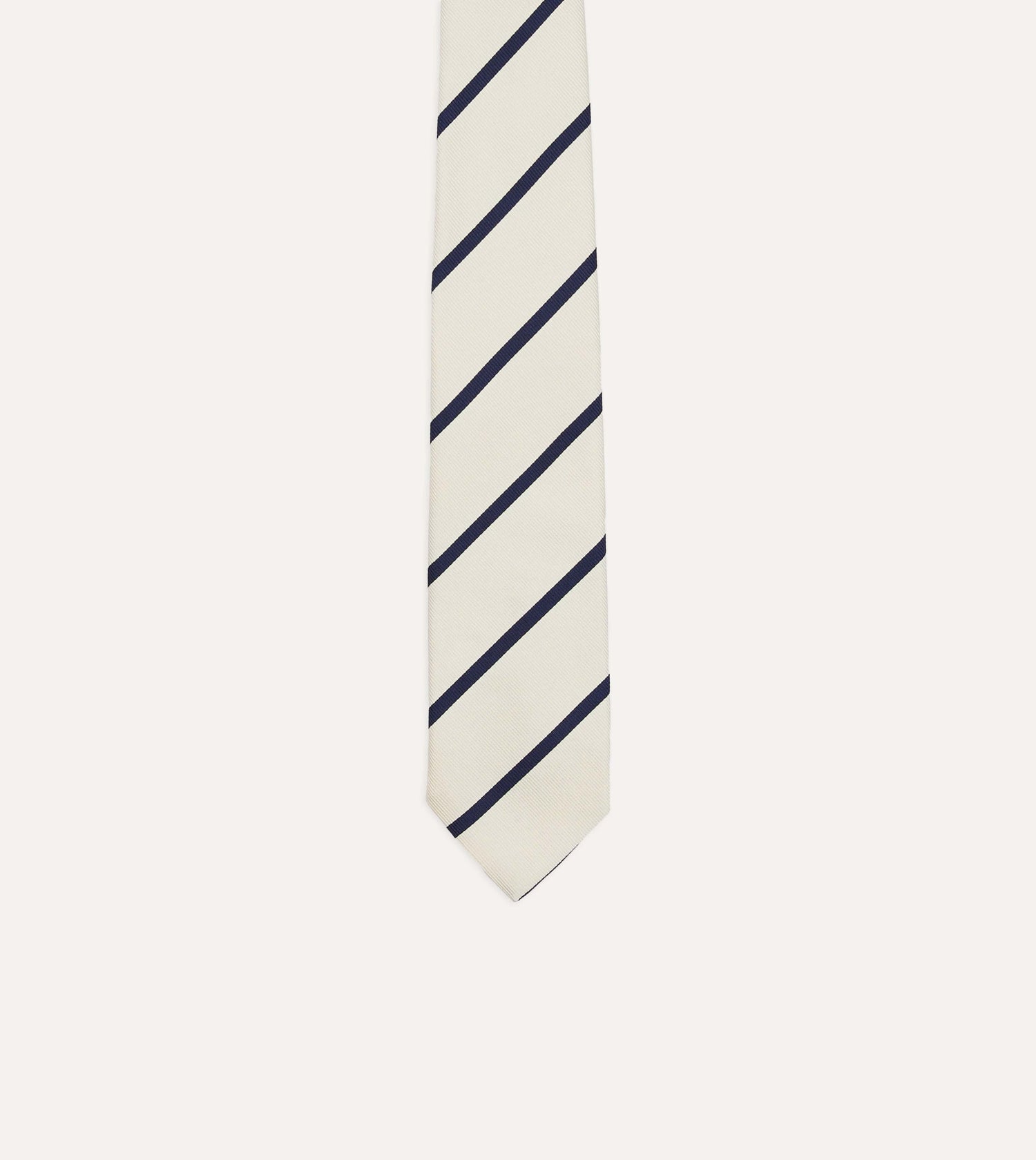 White and Navy Bar Stripe Repp Silk Tipped Tie