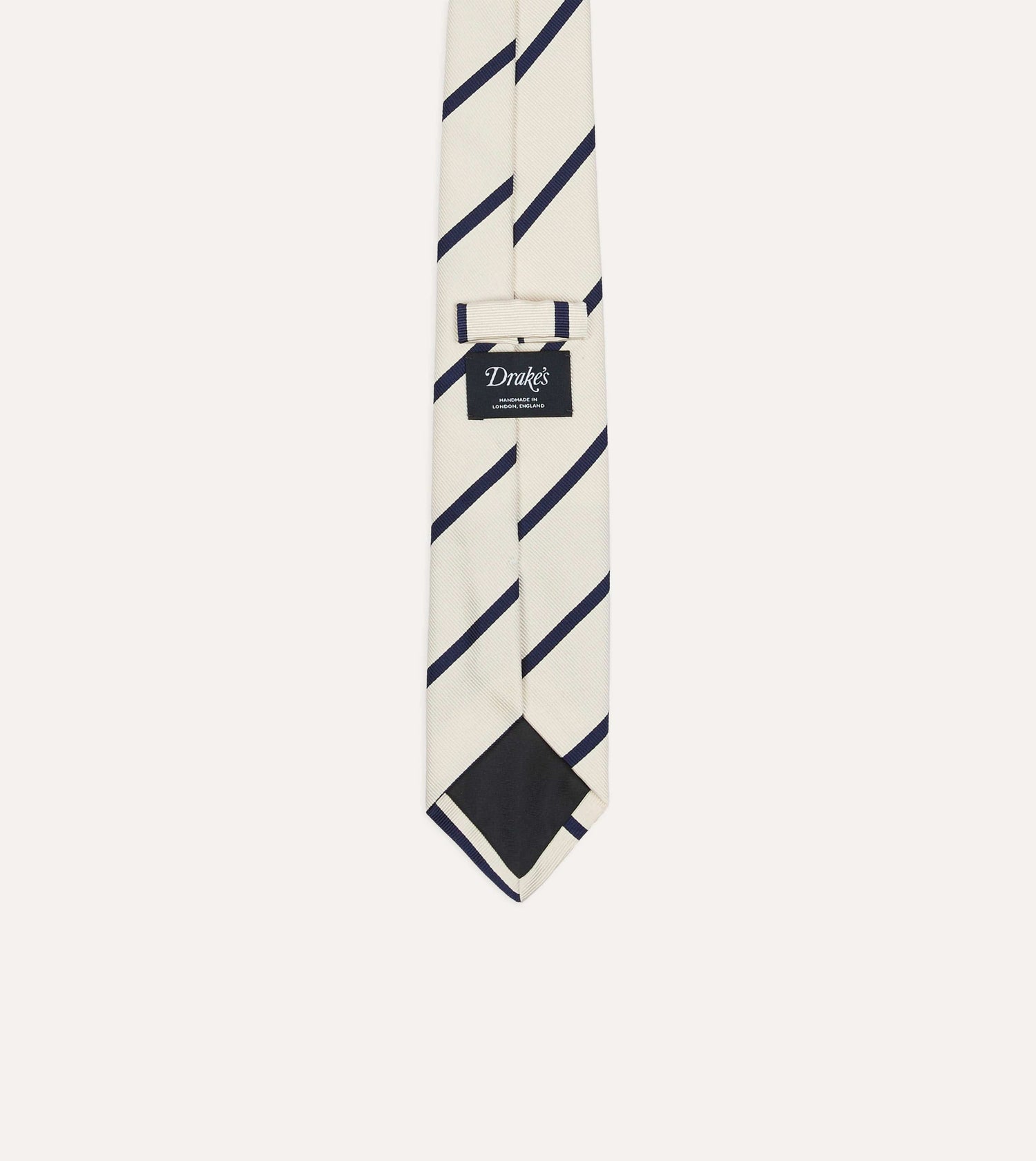 White and Navy Bar Stripe Repp Silk Tipped Tie